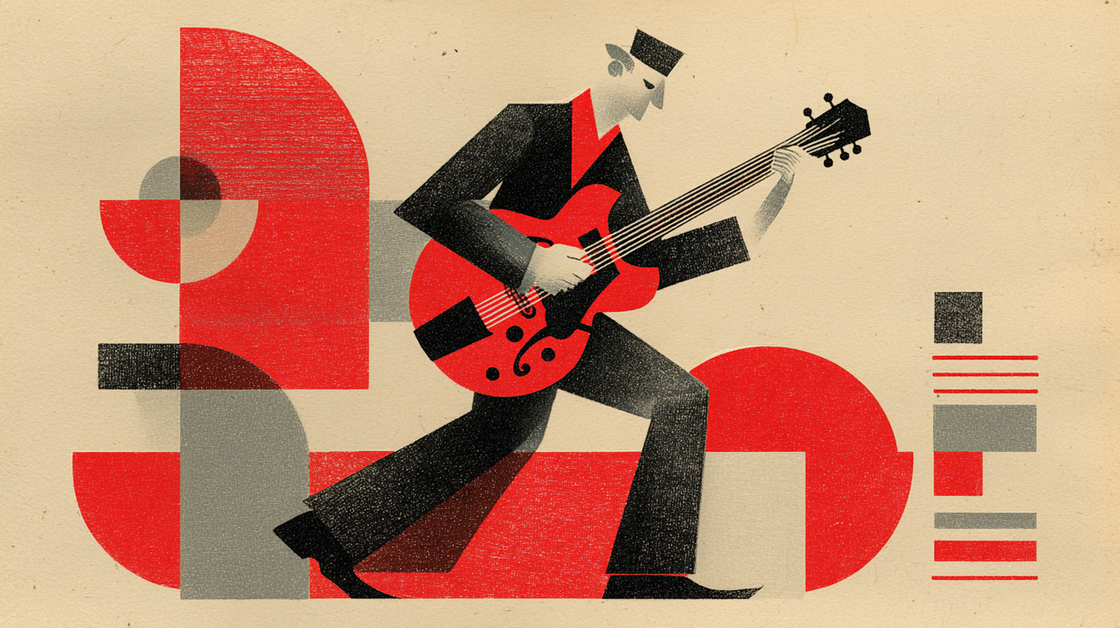 Ink Watercolor Musician Playing Electric Guitar Illustration