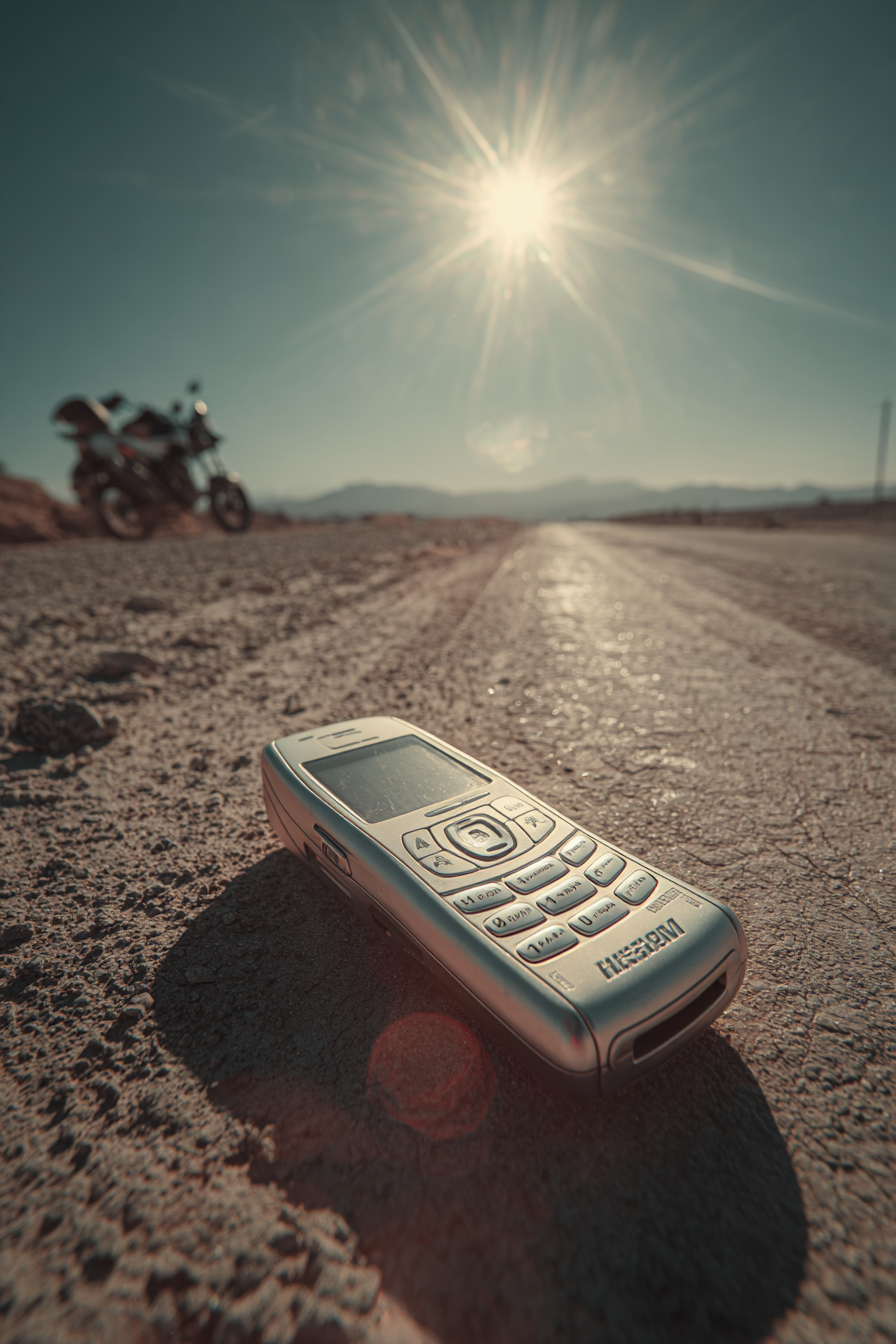 Harsh Sun Retro Flip Phone Road Photo