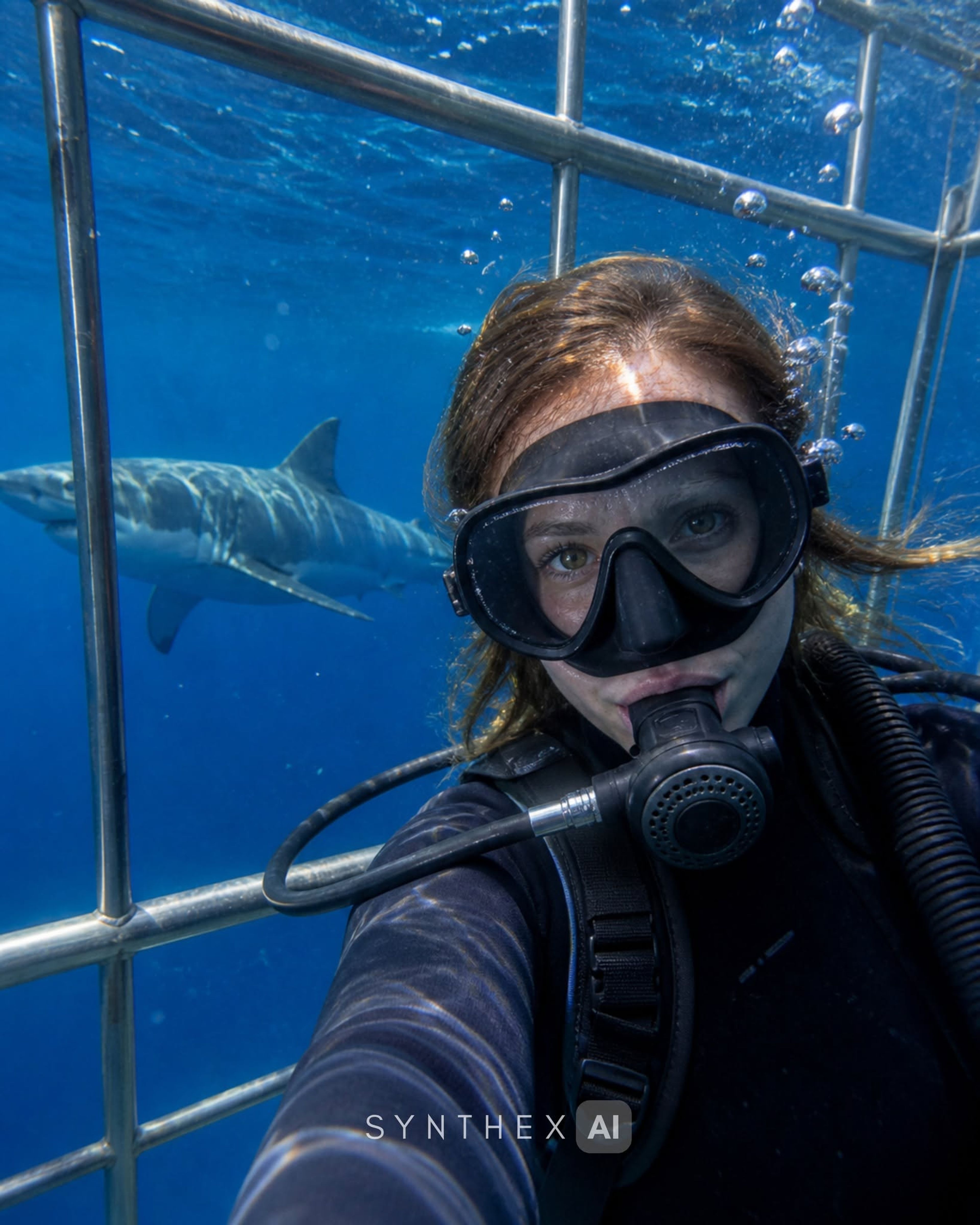 Generate Shark Cage Danger Selfies