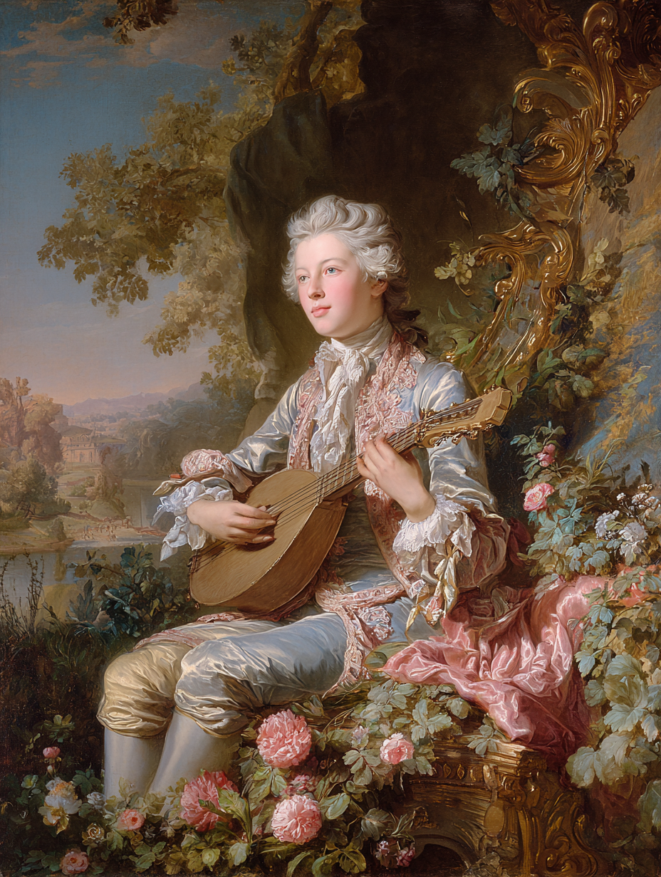 Rococo Classical Musician with Lute Painting