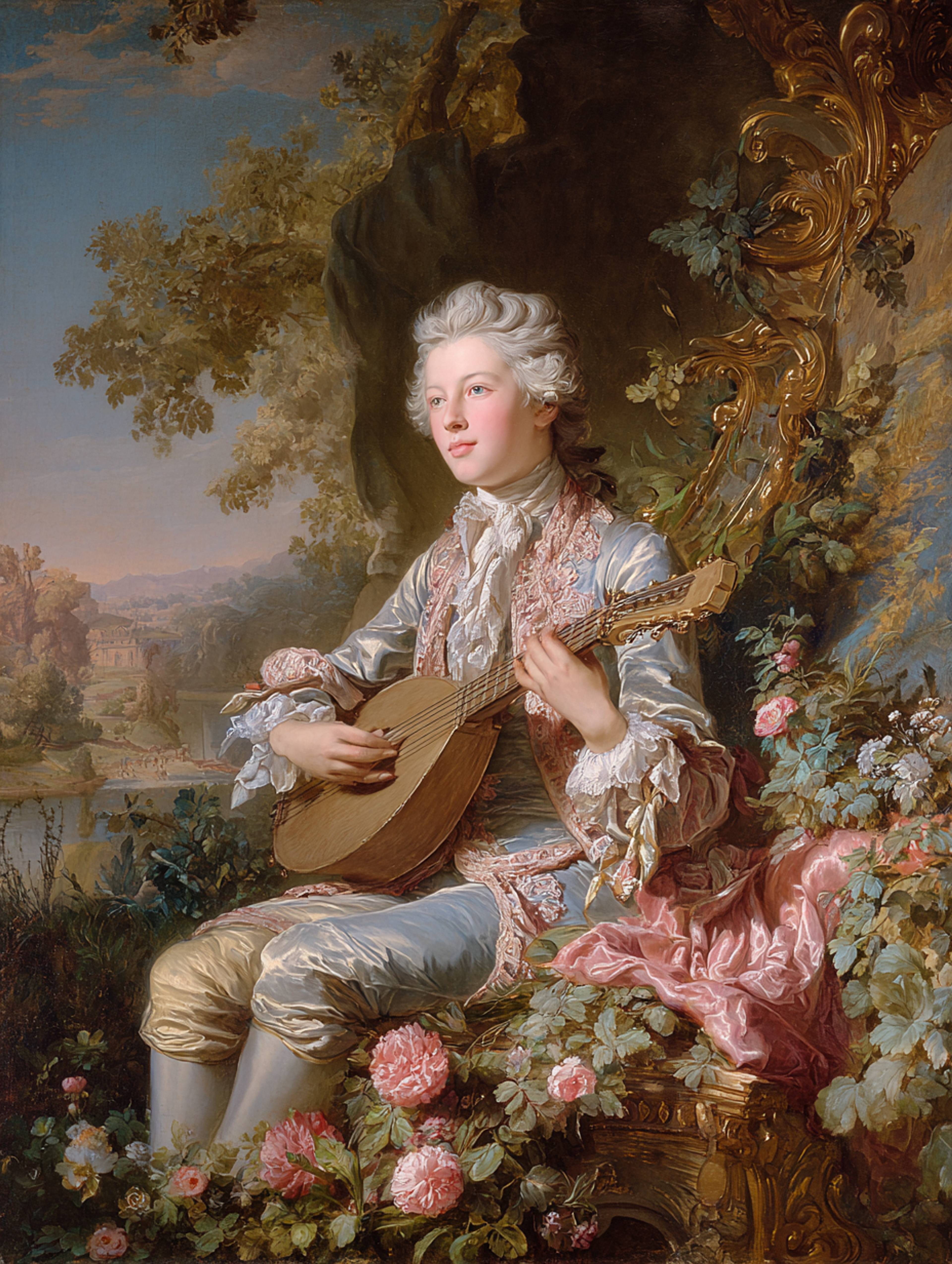 Rococo Classical Musician with Lute Painting