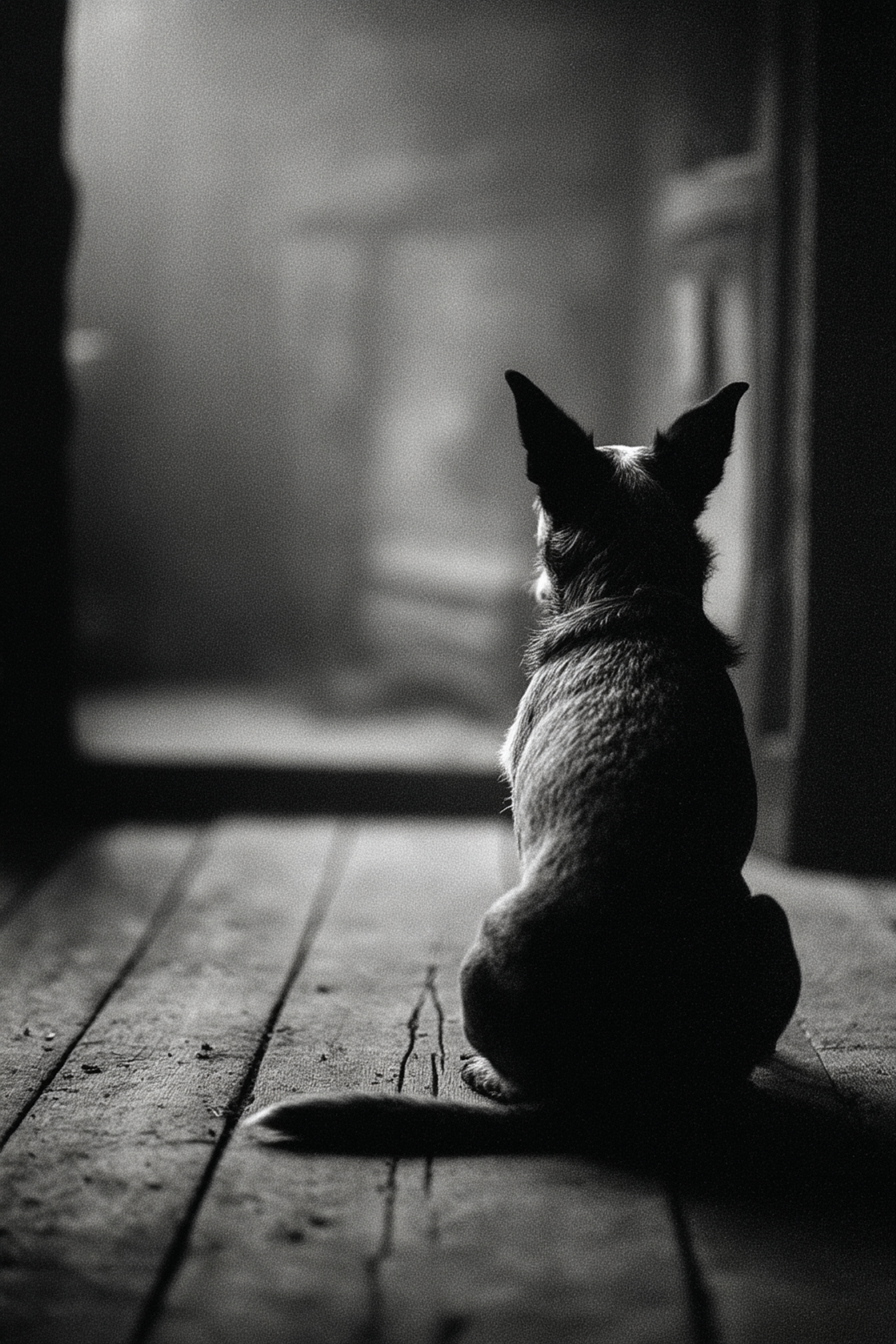 Captured in Grainy Black-and-white Film Photography Dog Fireplace