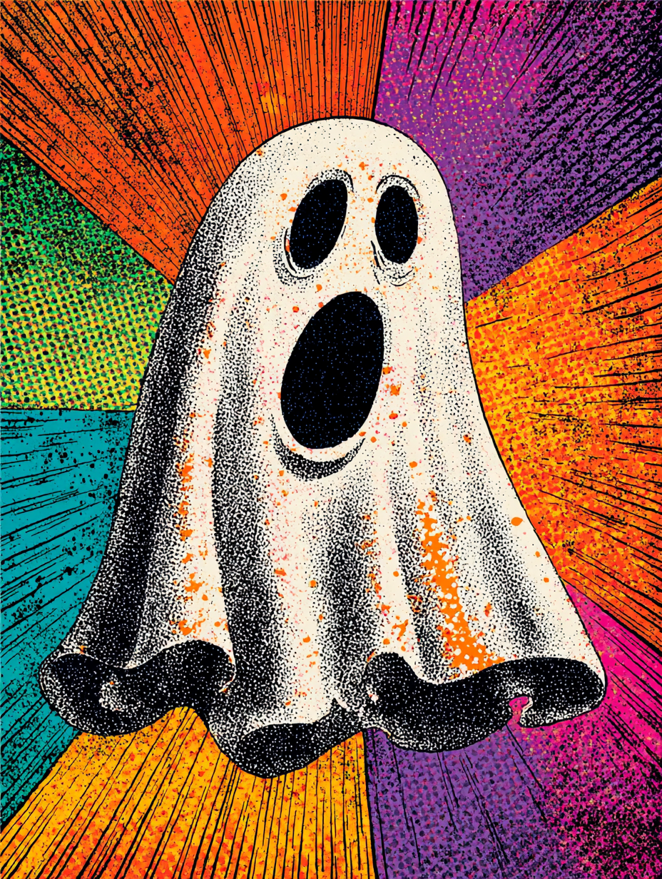 Retro Halloween Spooky Ghost Comic Illustration