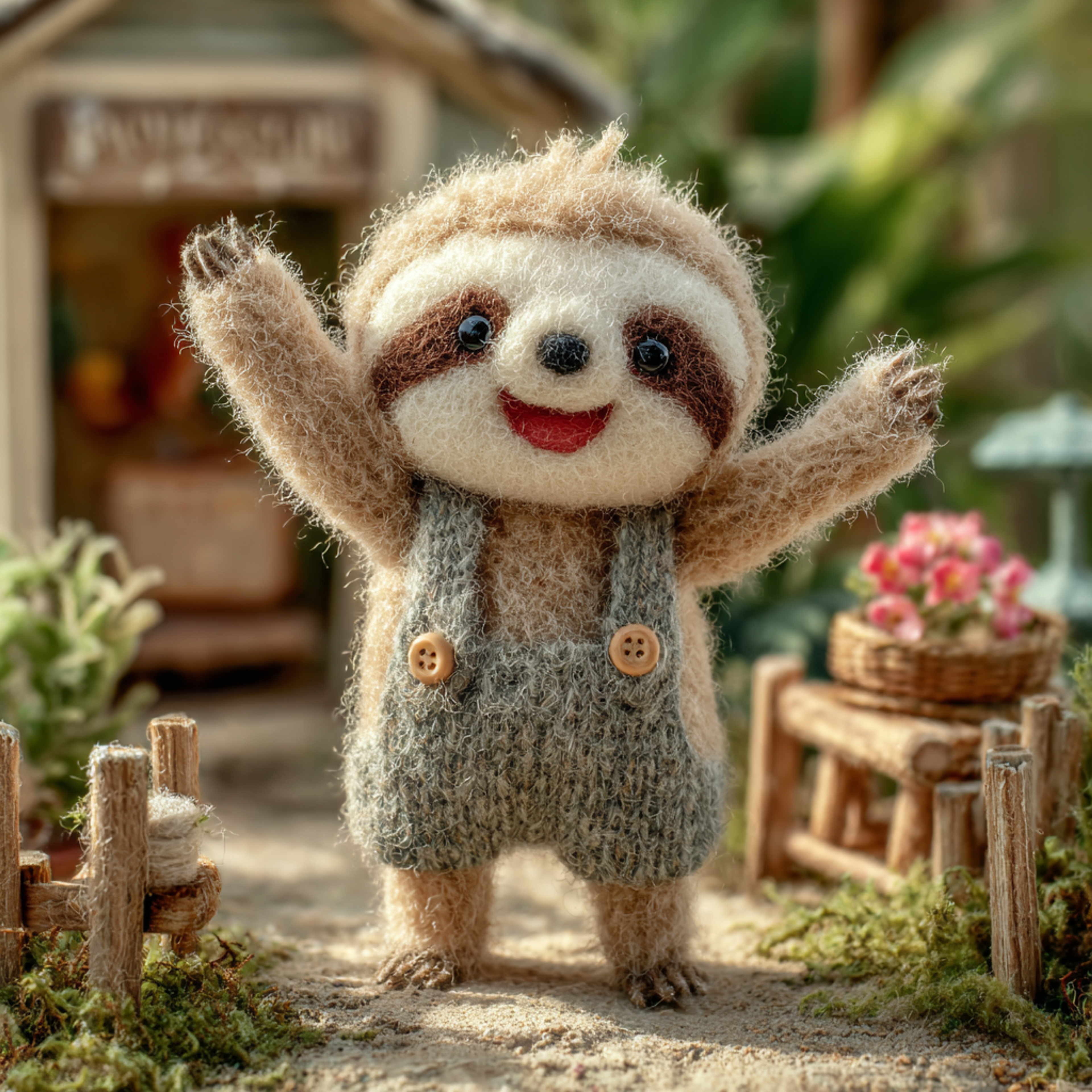 Charming Wool Figure of Baby Sloth Diorama