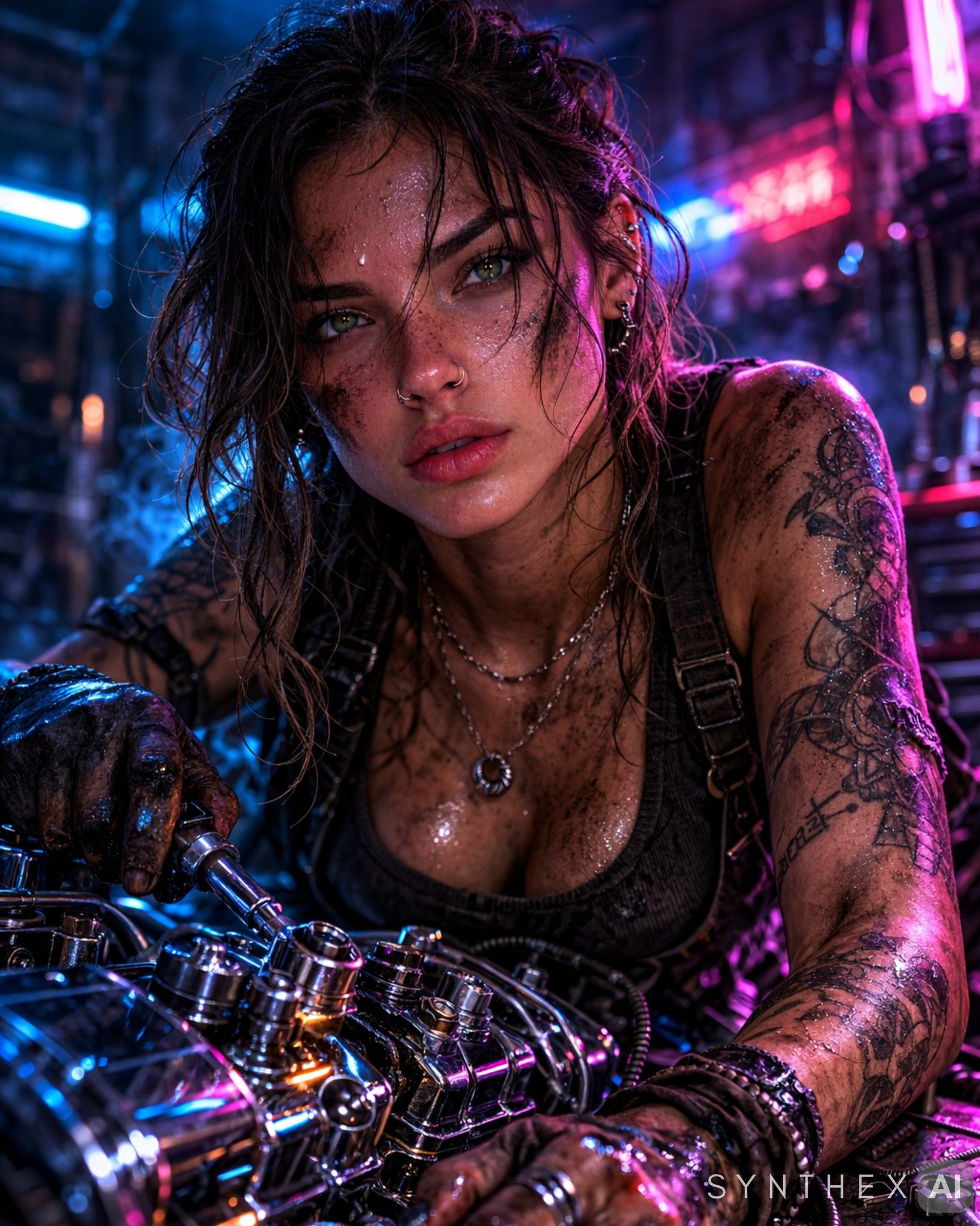 Generate Cyberpunk Mechanic Portraits
