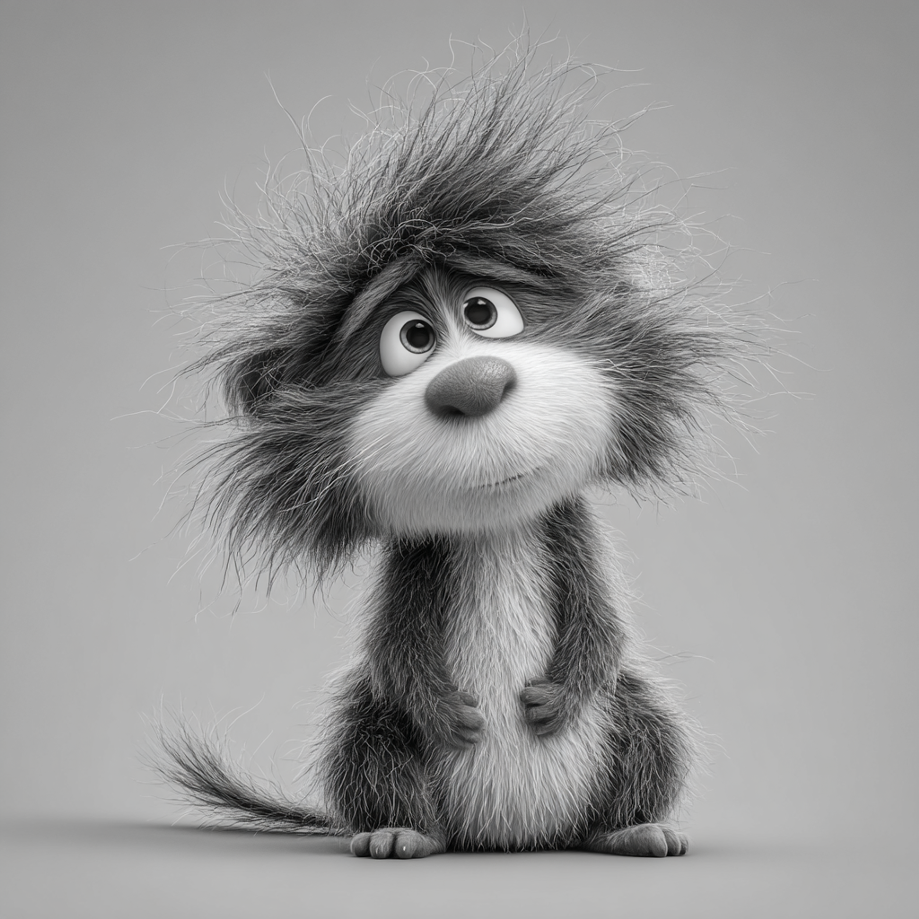 Black and White Shaggy Hamster Cartoon Portrait