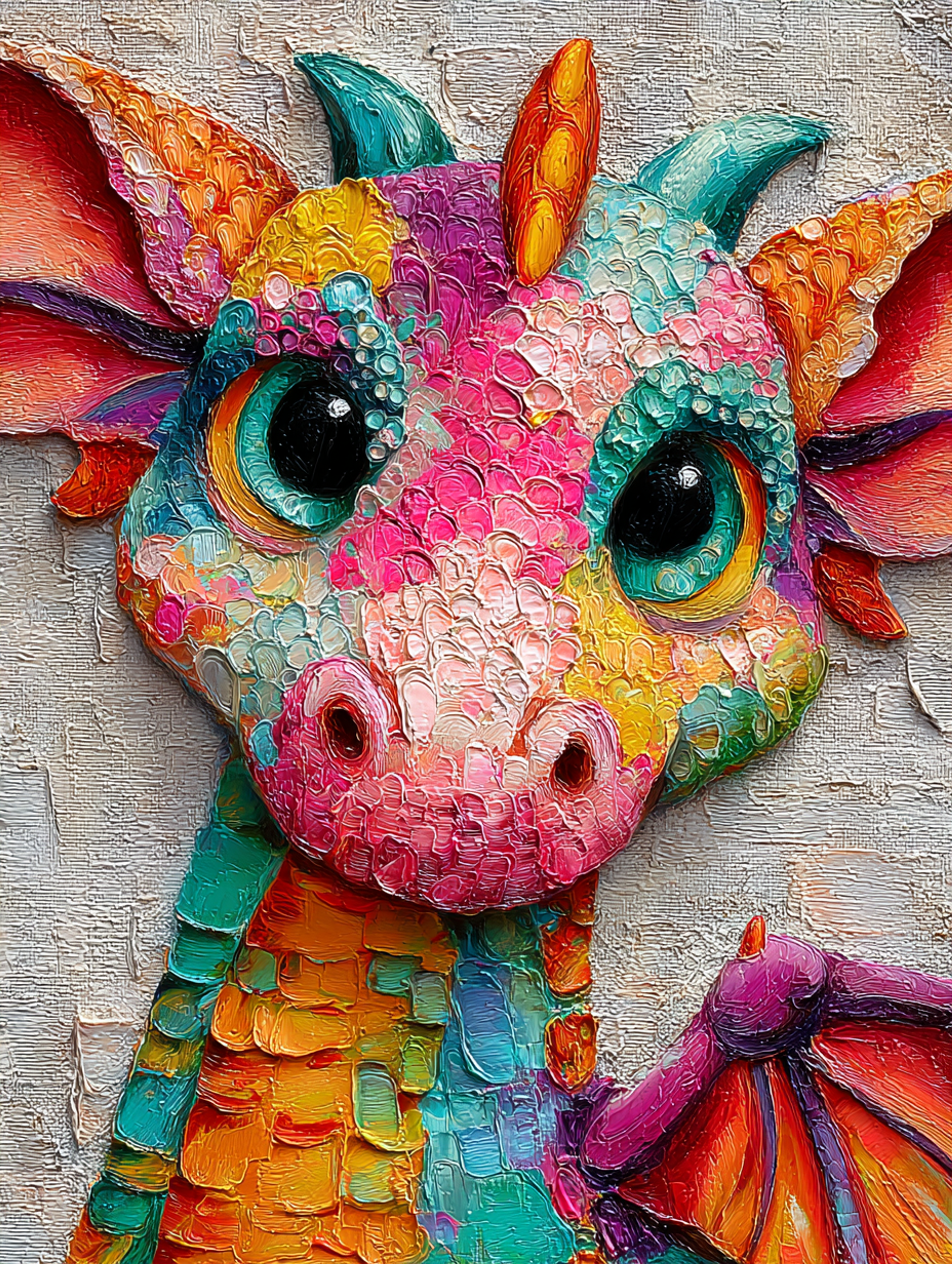 Vibrant Textured Impasto Oil Friendly Dragon Painting