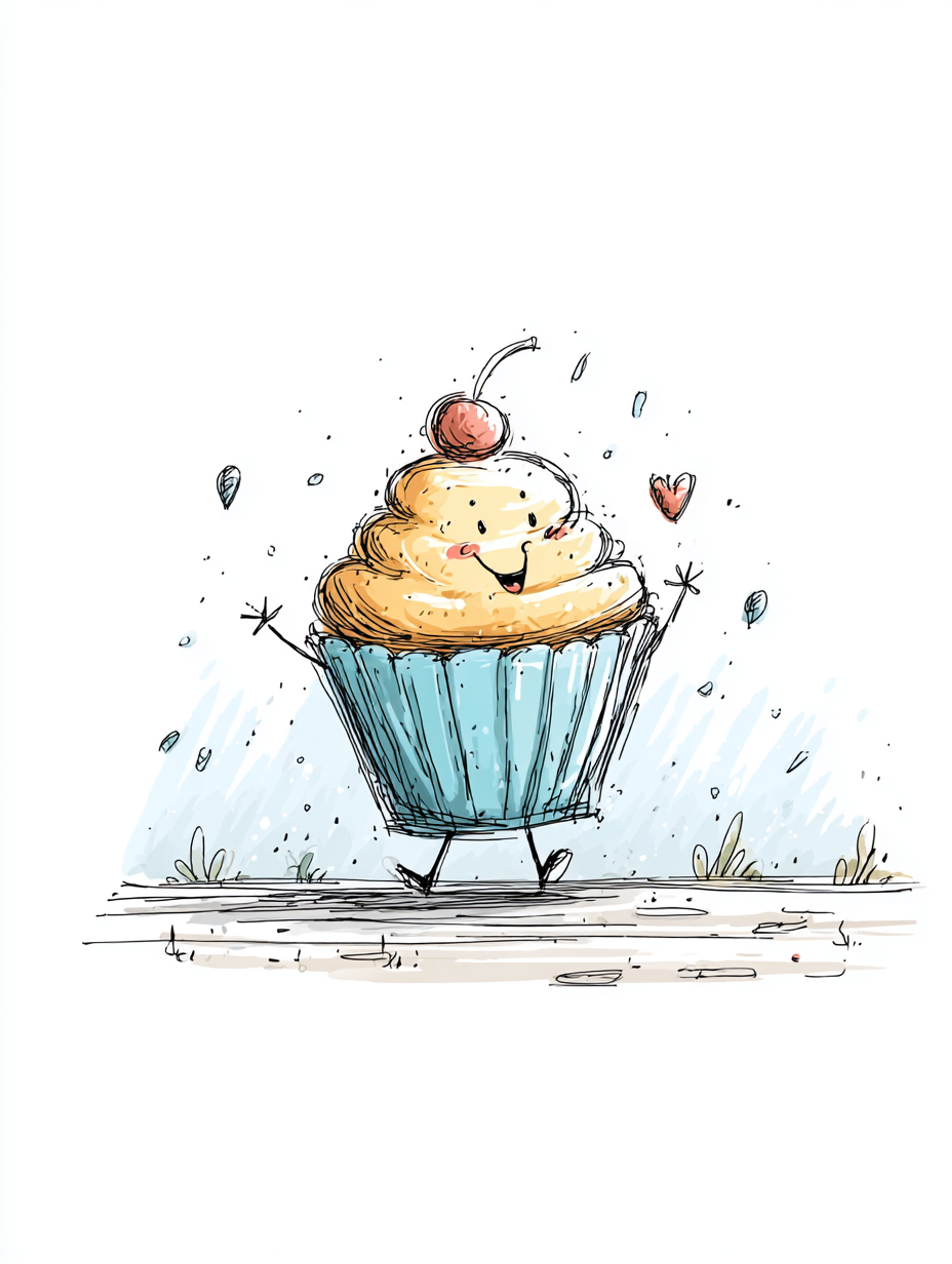 Watercolor and Ink Cupcake Sketch