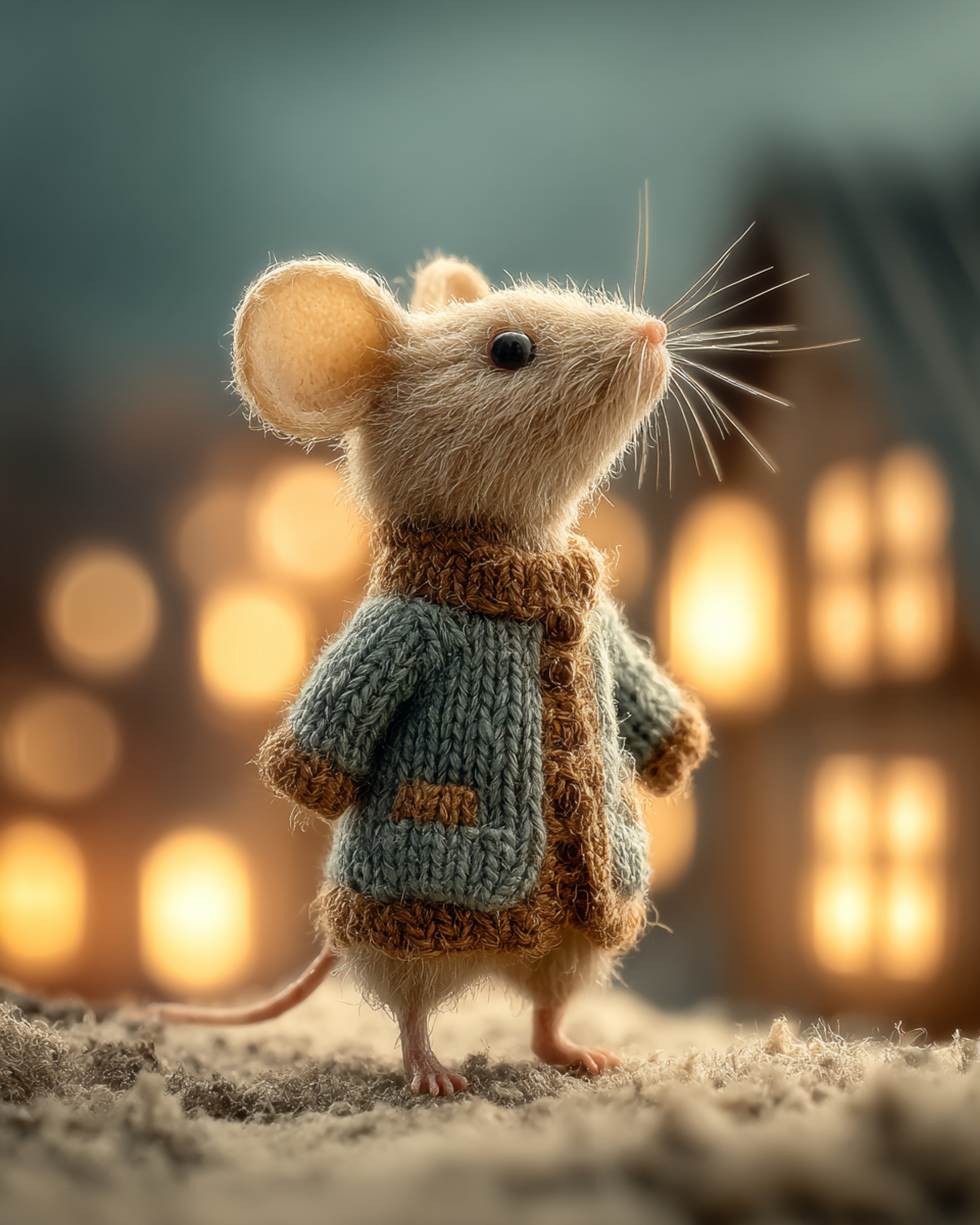 Photorealistic Knitted Mouse Miniature Diorama