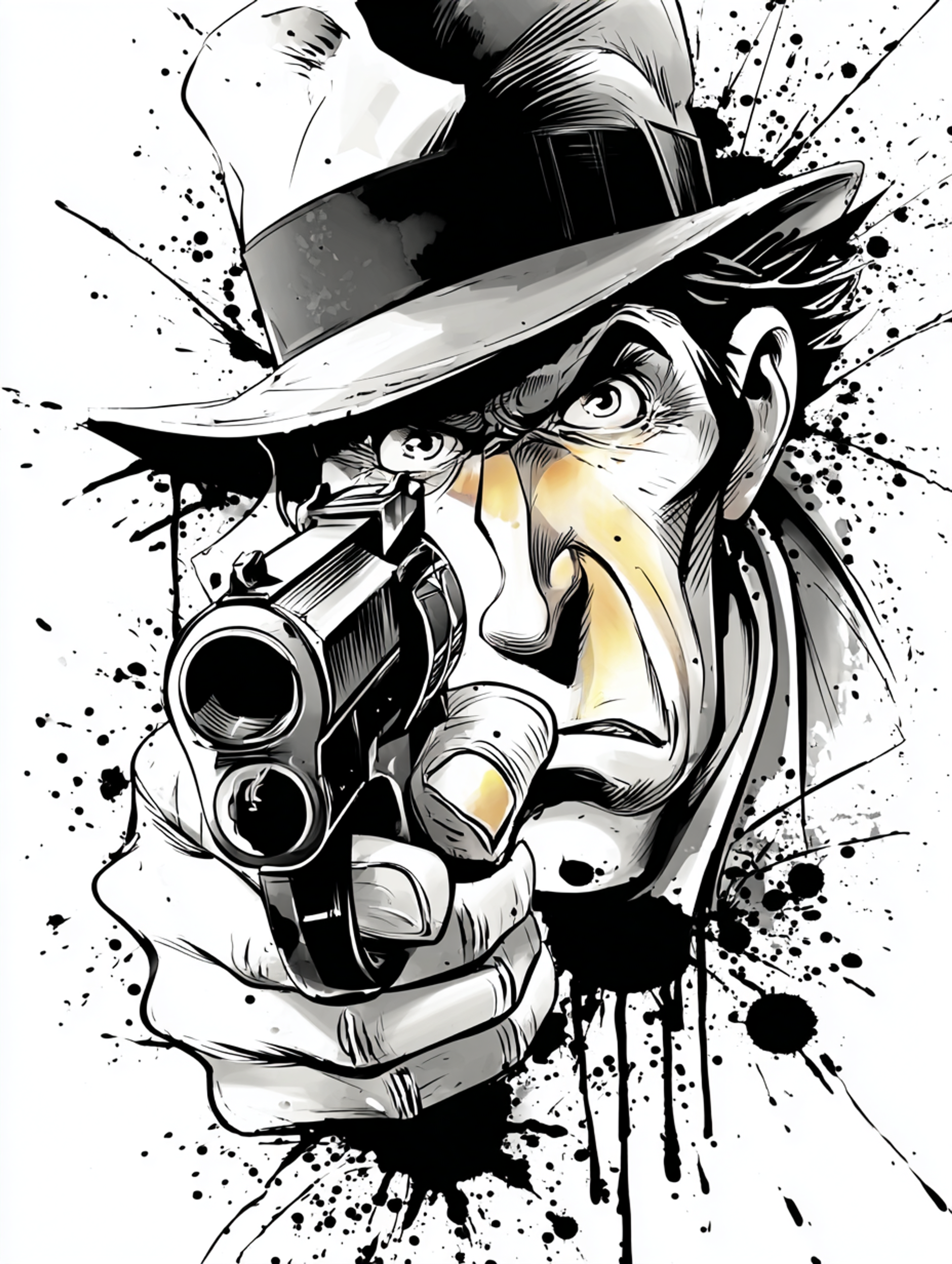 Gritty Black and White Ink Detective Illustration