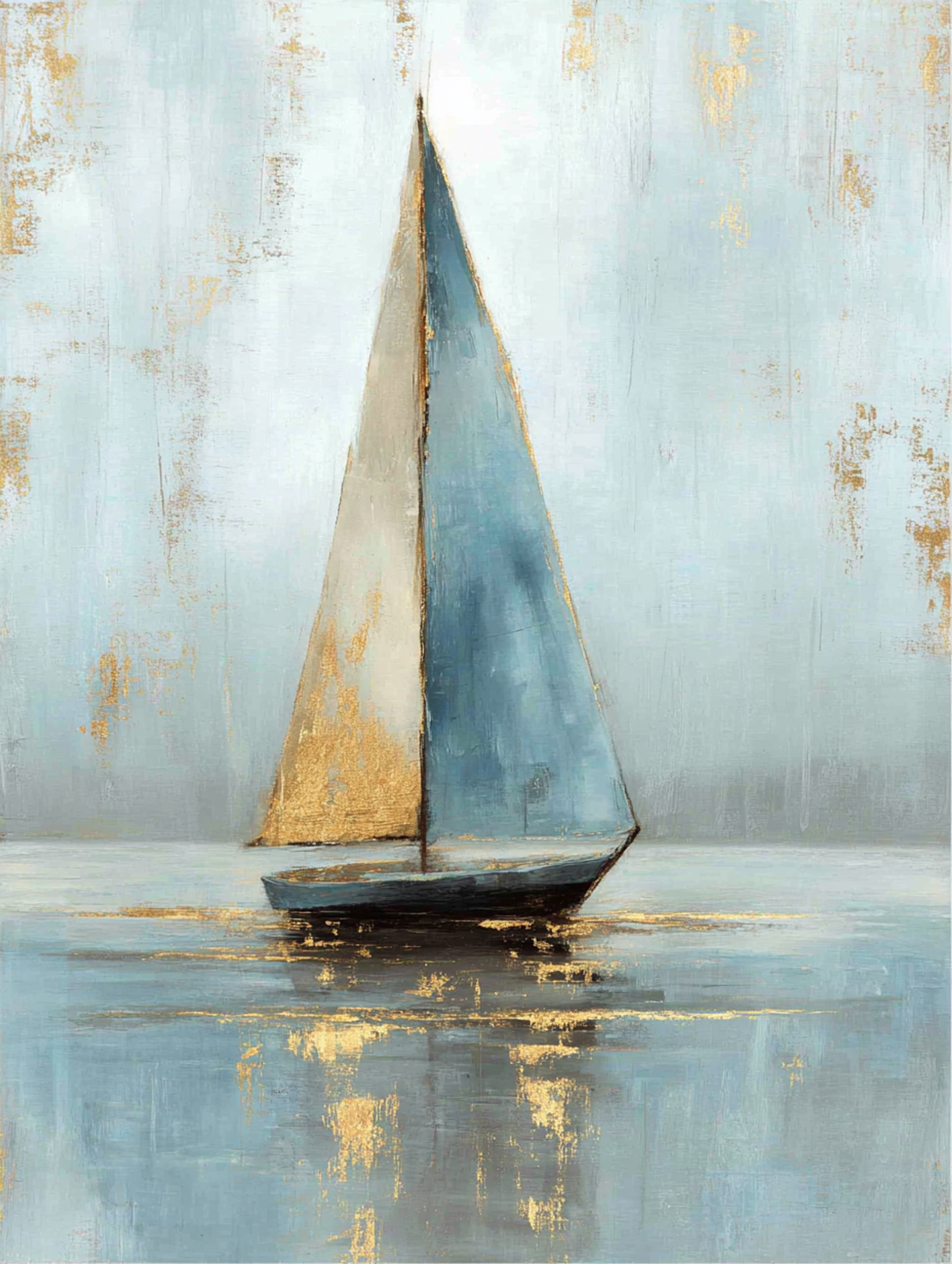 Abstract Impressionist Sailboat at Sunset Painting