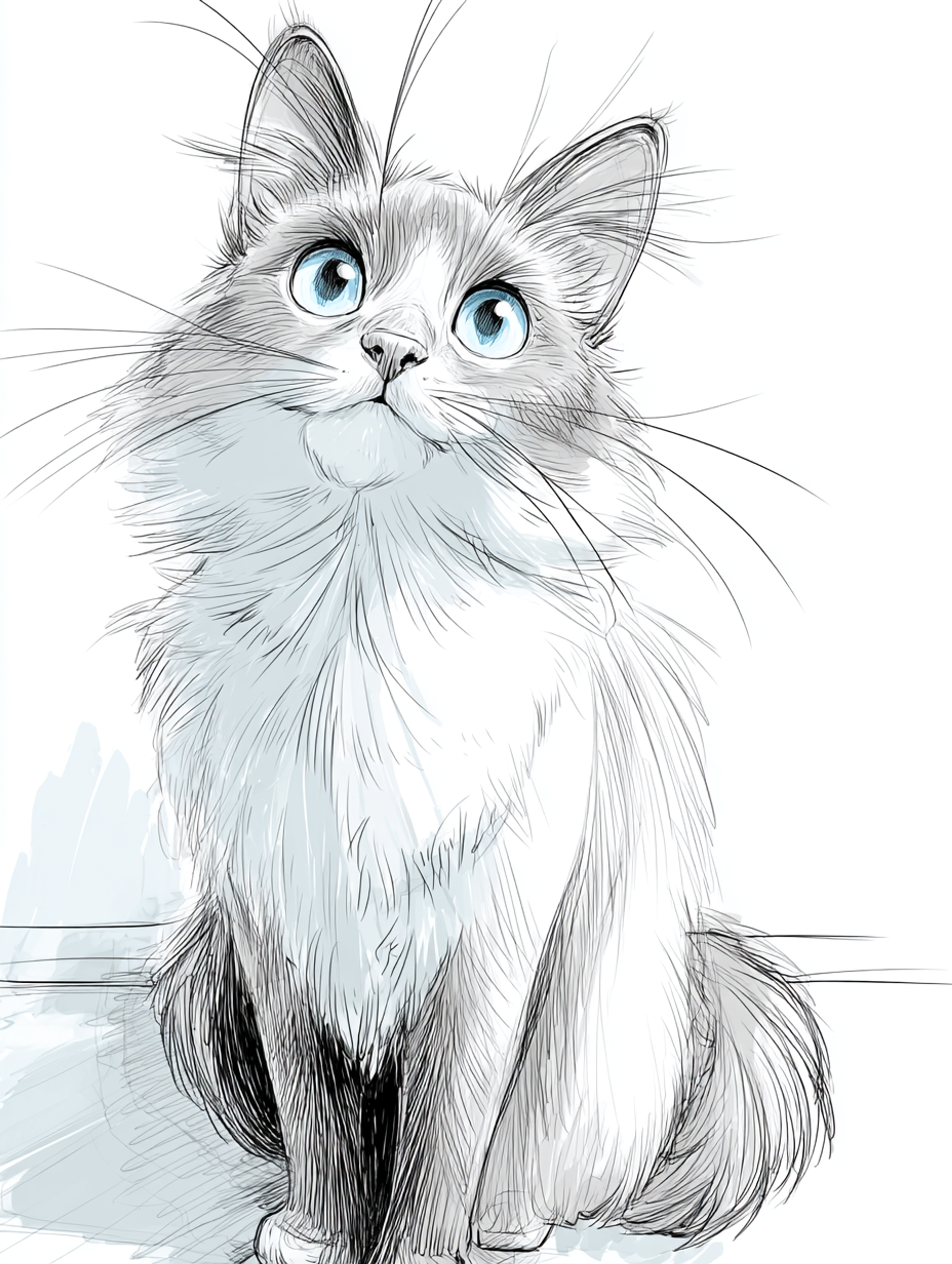 Pencil and Watercolor Cat Sketch