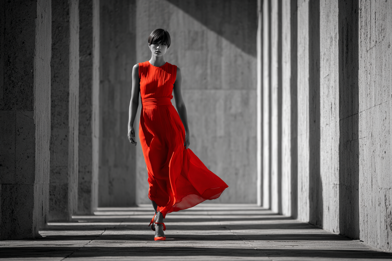 Selective Color Red Dress Portrait