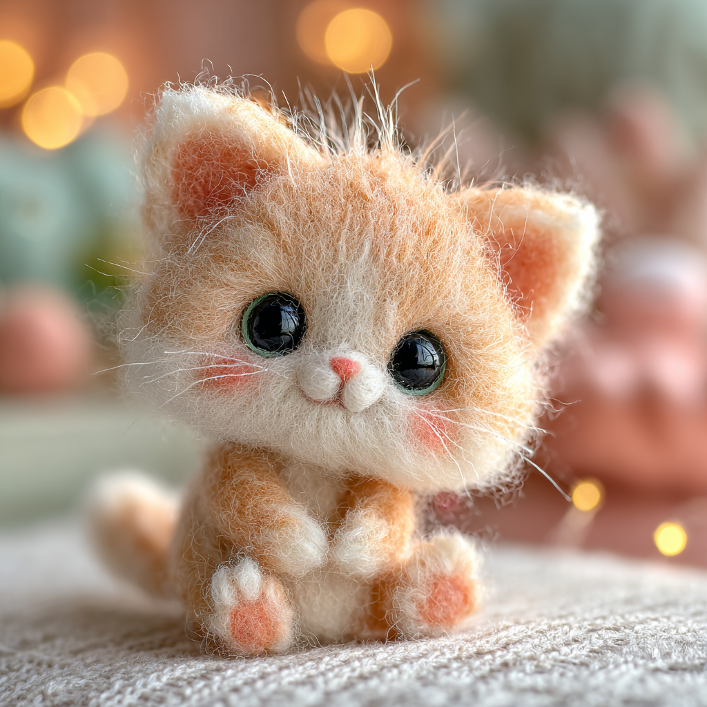 Tiny Felted Kitten Nursery Portrait