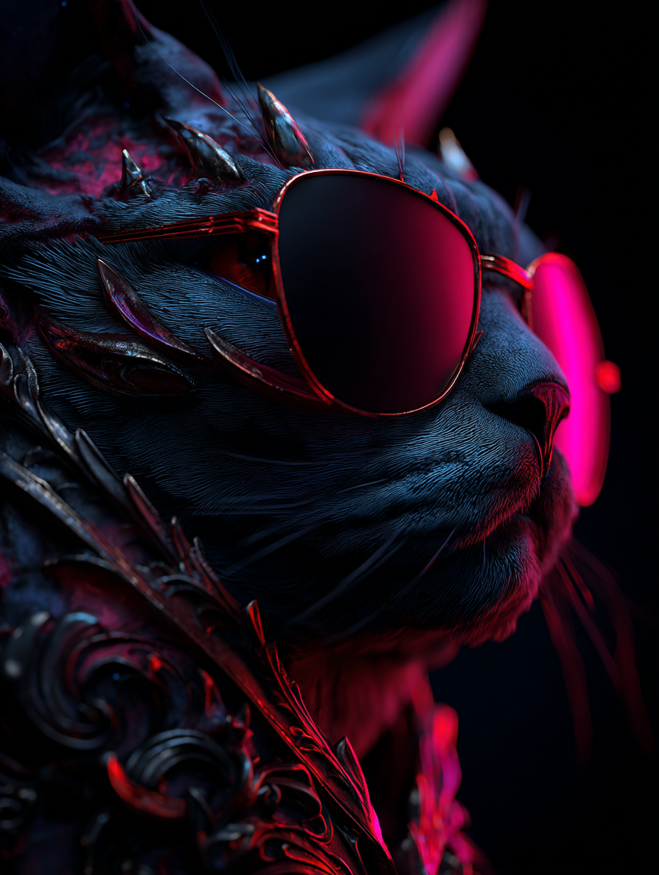Cyber Baroque Neon Cat with Sunglasses Scene