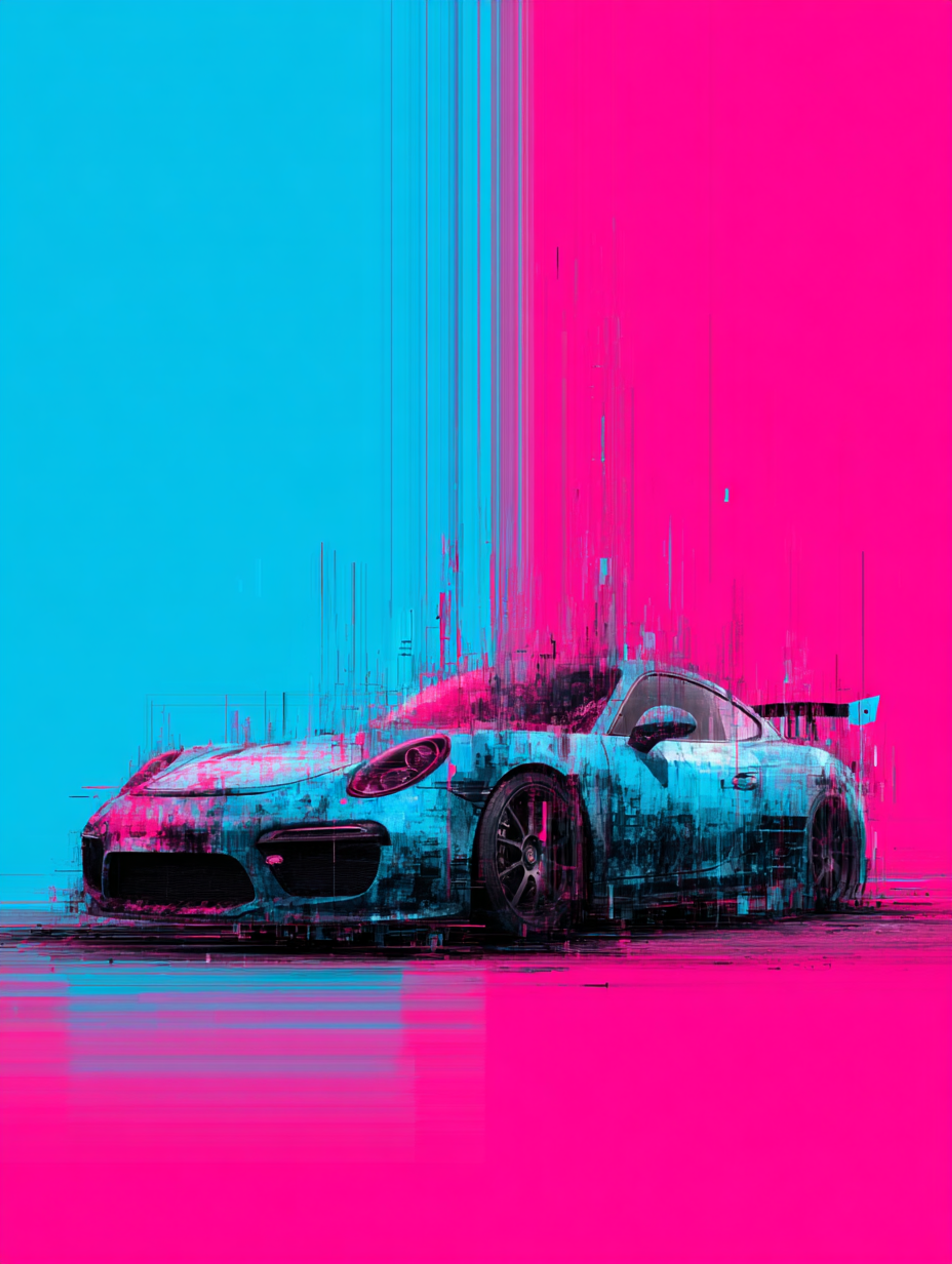 Digital Glitch Art Sports Car Illustration