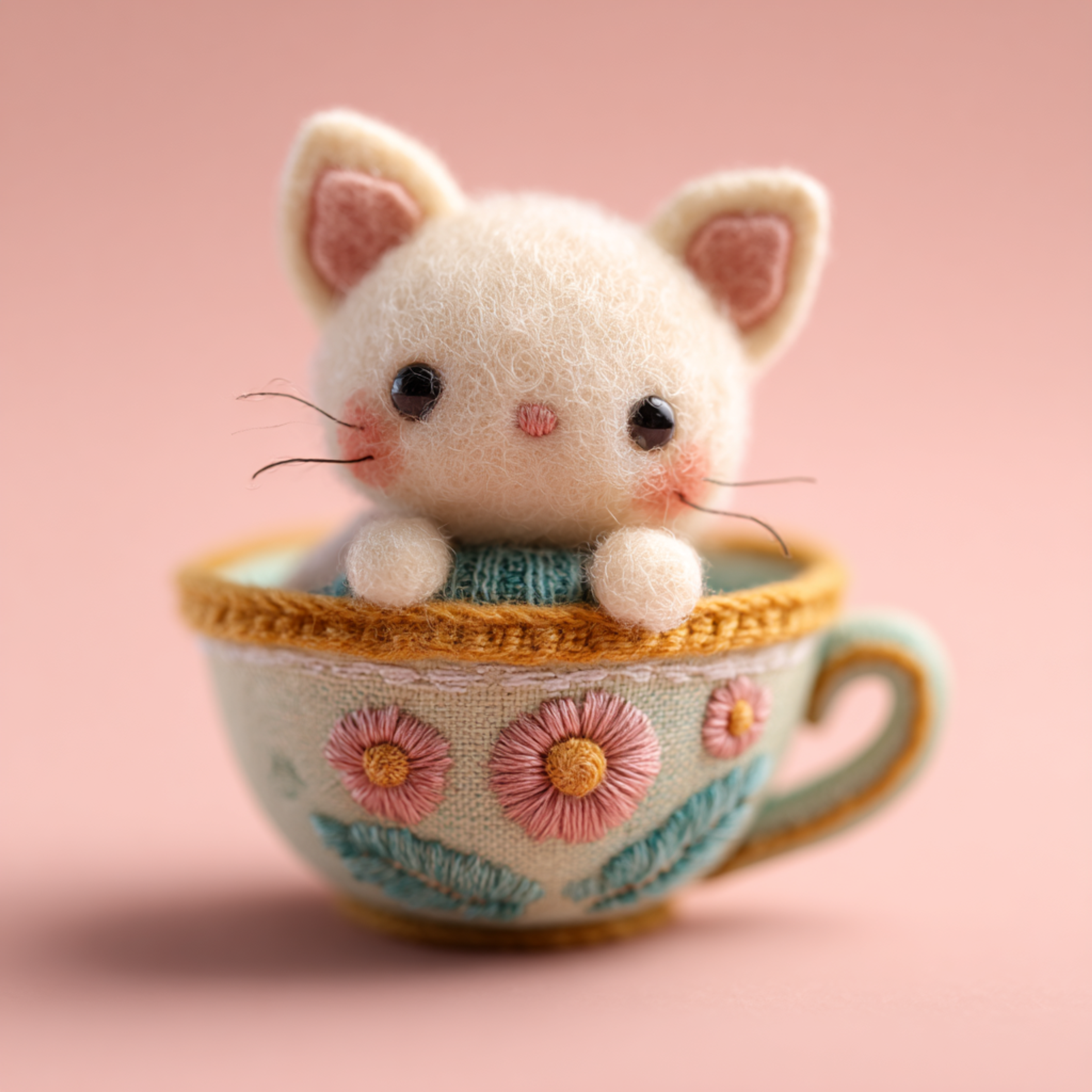 Plush Cat Vintage Teacup Photo