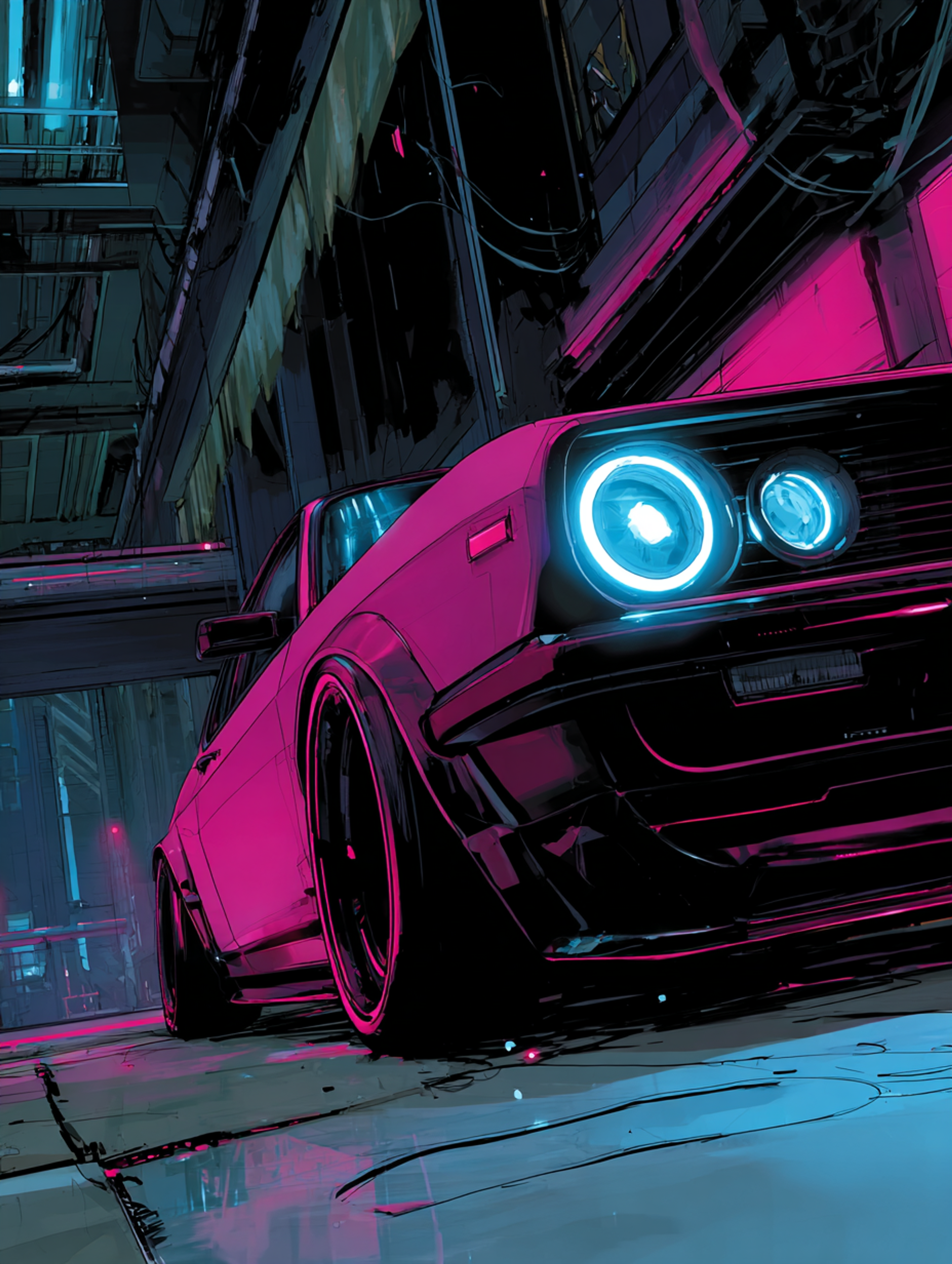 Vibrant Synthwave Retro Car Scene