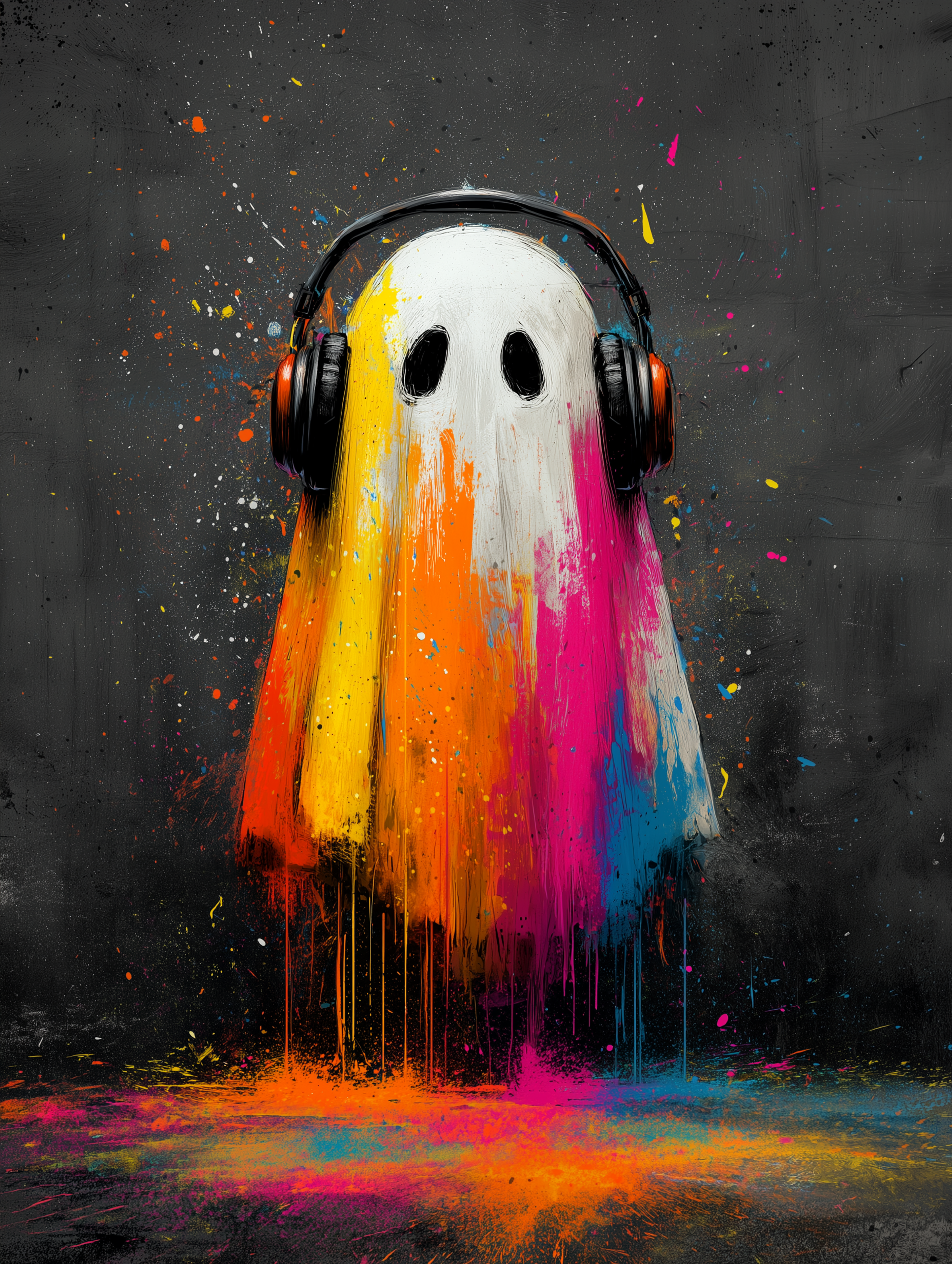 Paint Splatter Ghost Wearing Headphones Graphic