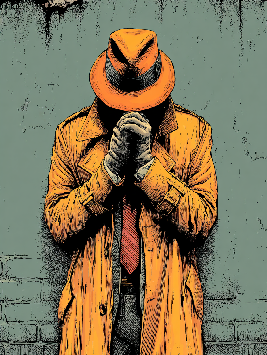 Gritty Comic Book Detective in a Trench Coat Illustration