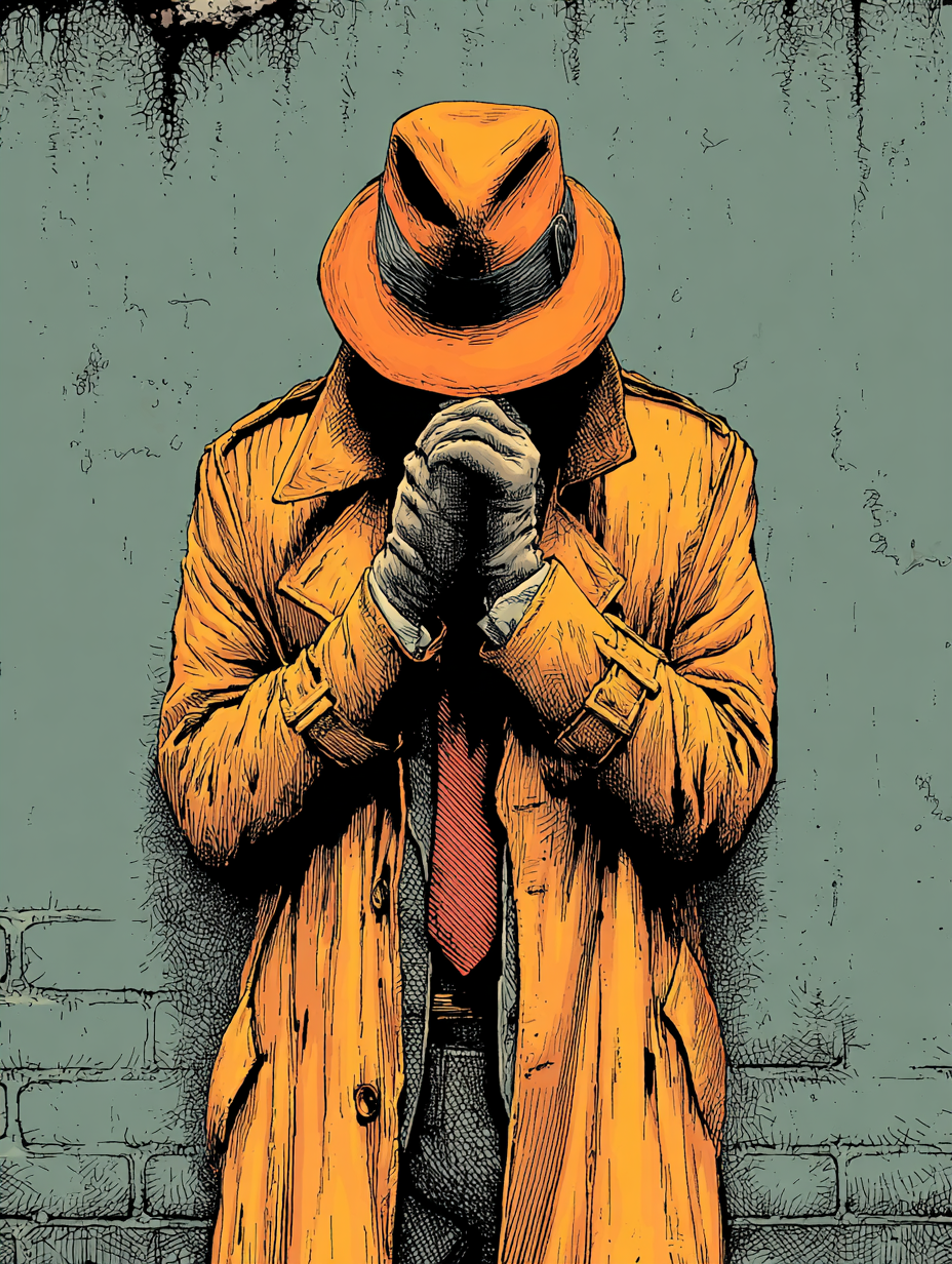 Gritty Comic Book Detective in a Trench Coat Illustration