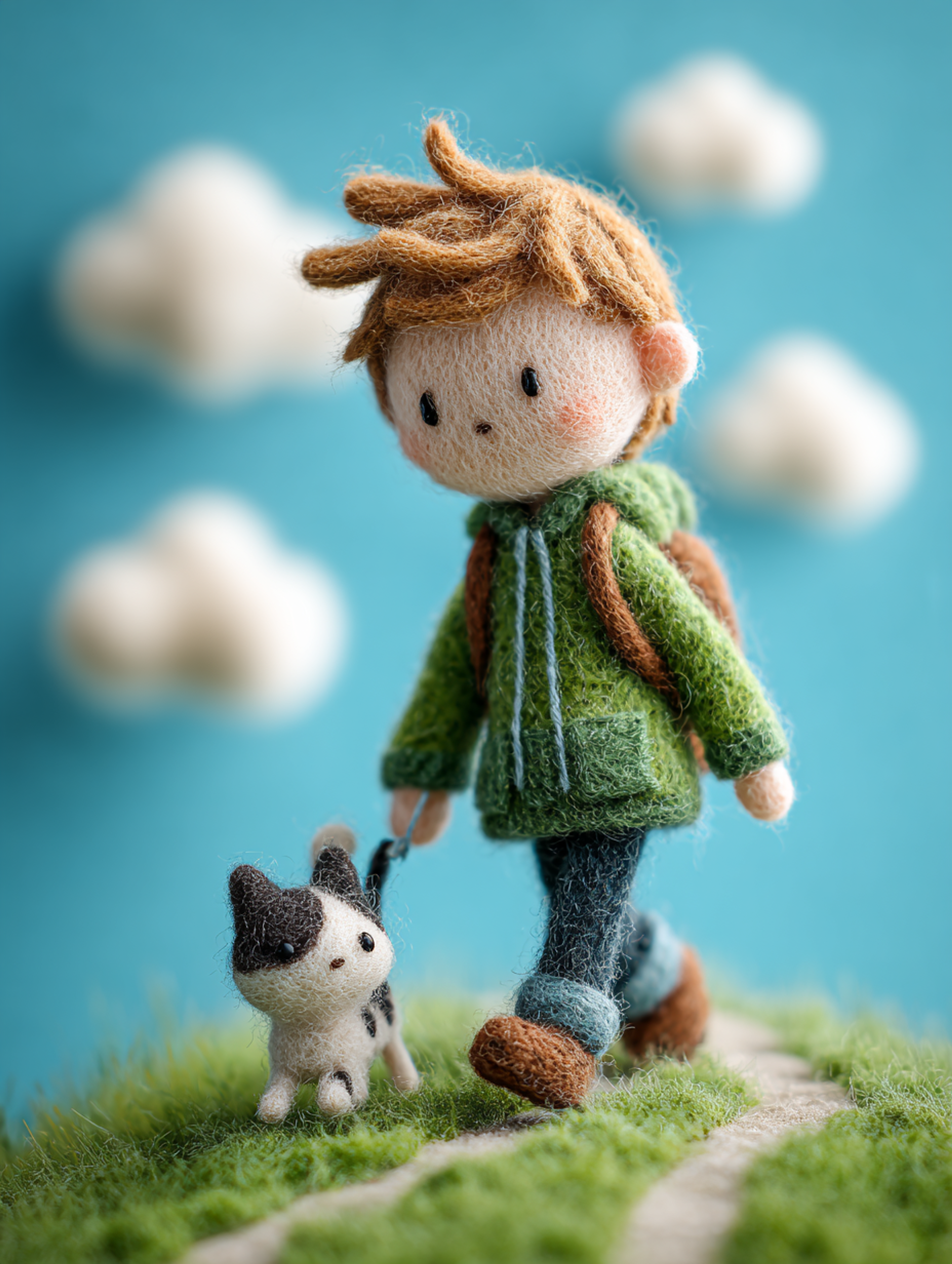 Pixar-Style Boy with Pet Cat Illustration