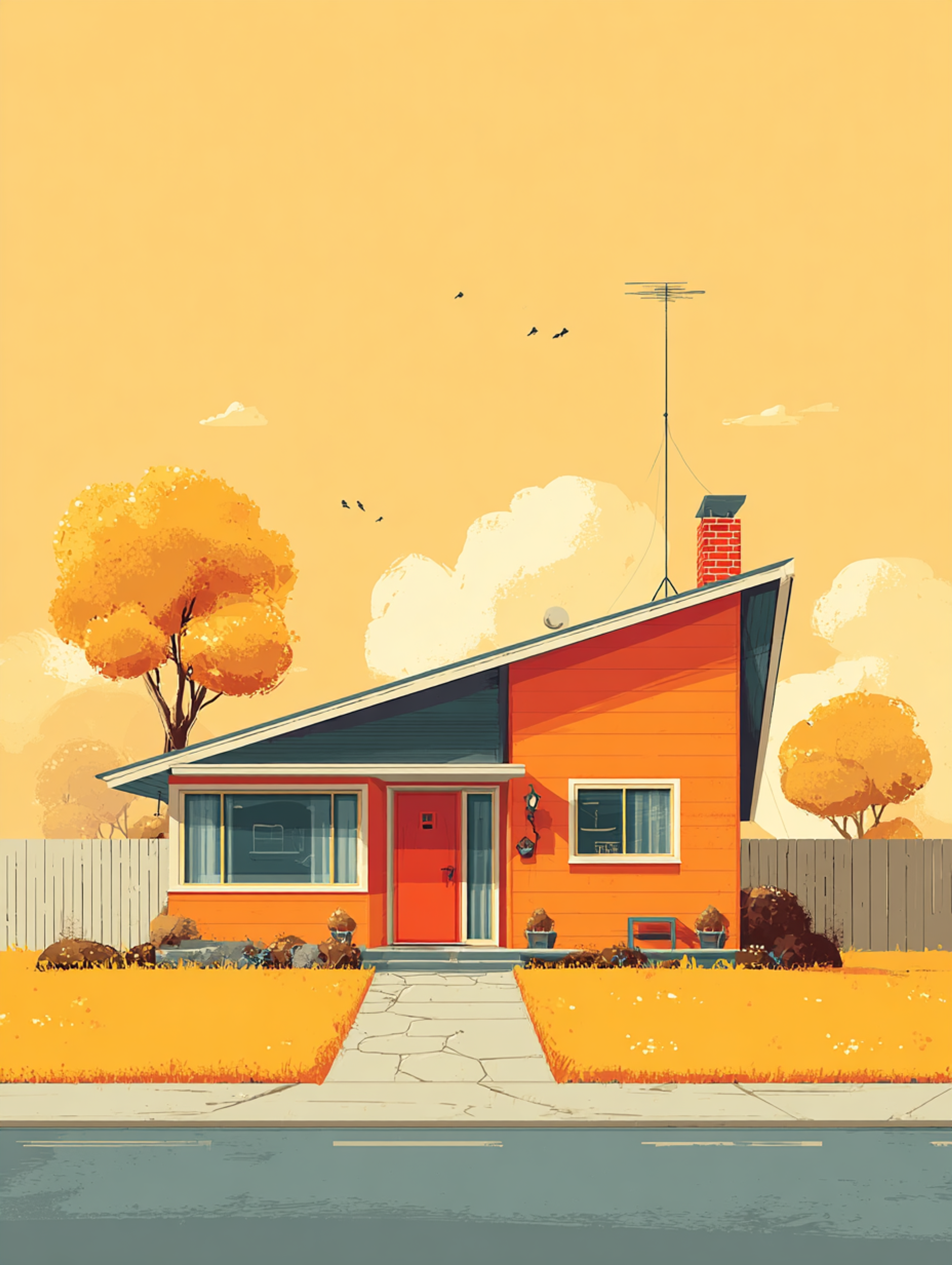 Flat Graphic Suburban House Illustration