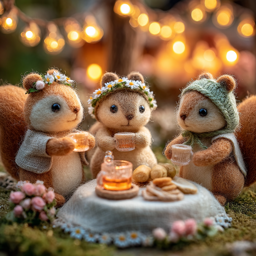 Miniature Felted Squirrels Tea Party