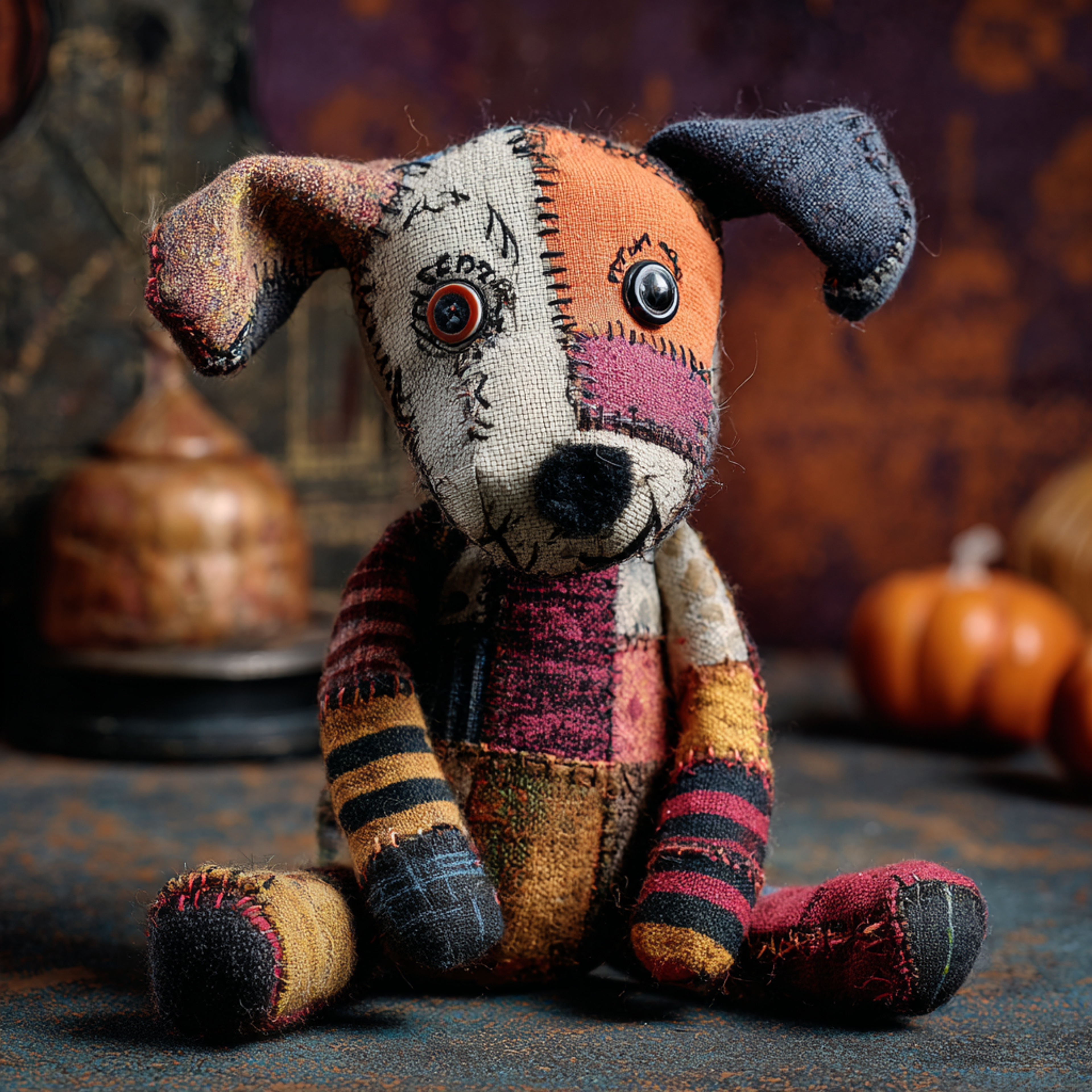 Uncanny Patchwork Plush Dog Photo