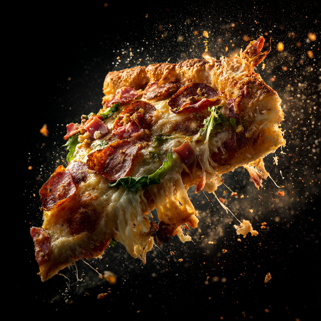 Cinematic Floating Food Pizza Photo