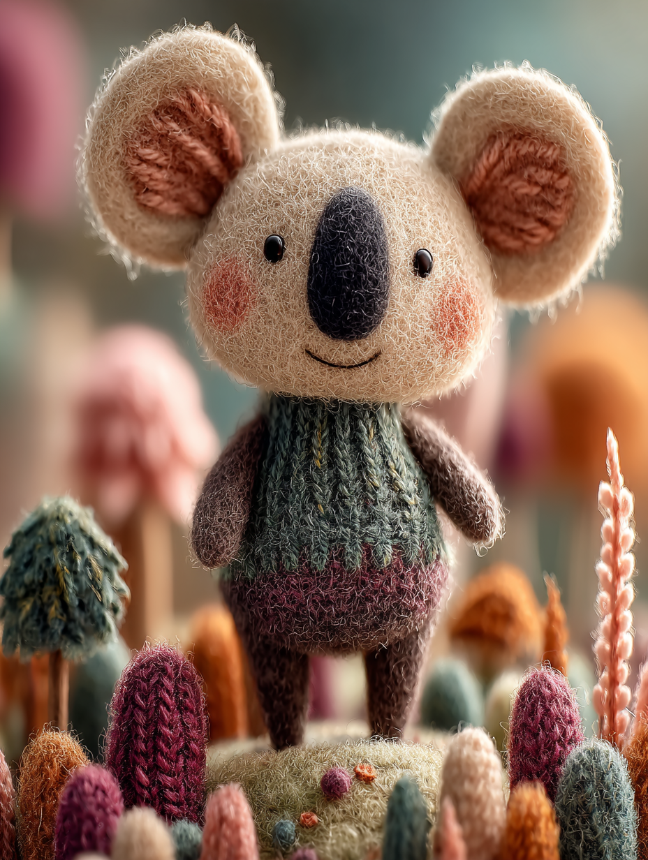 Felt Koala Meadow Close-Up