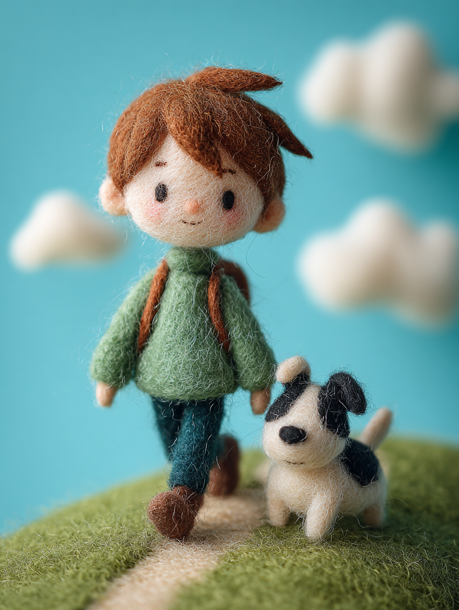 Pixar-Style Boy with Pet Dog Illustration