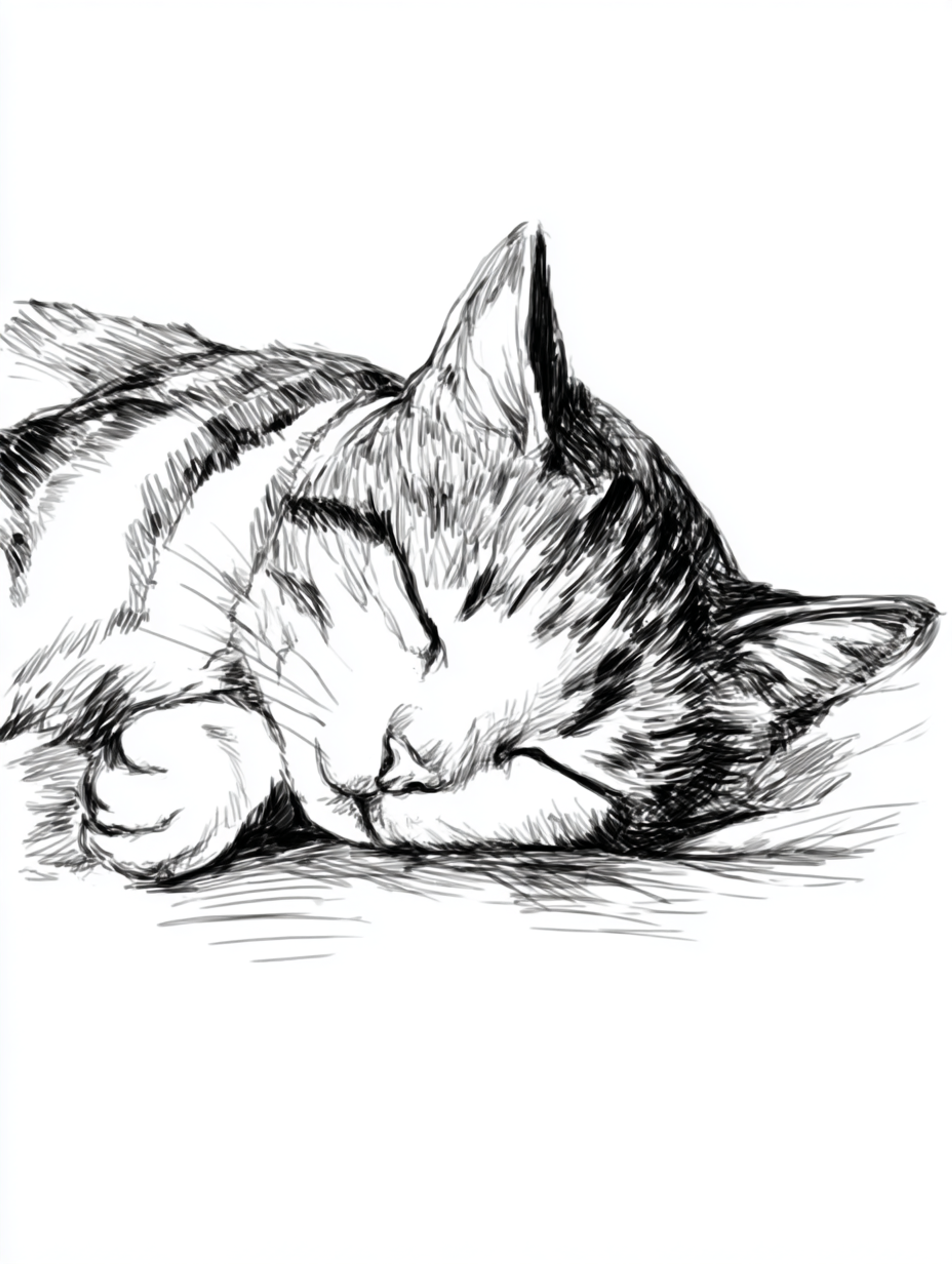 Pencil Sleeping Cat Sketch