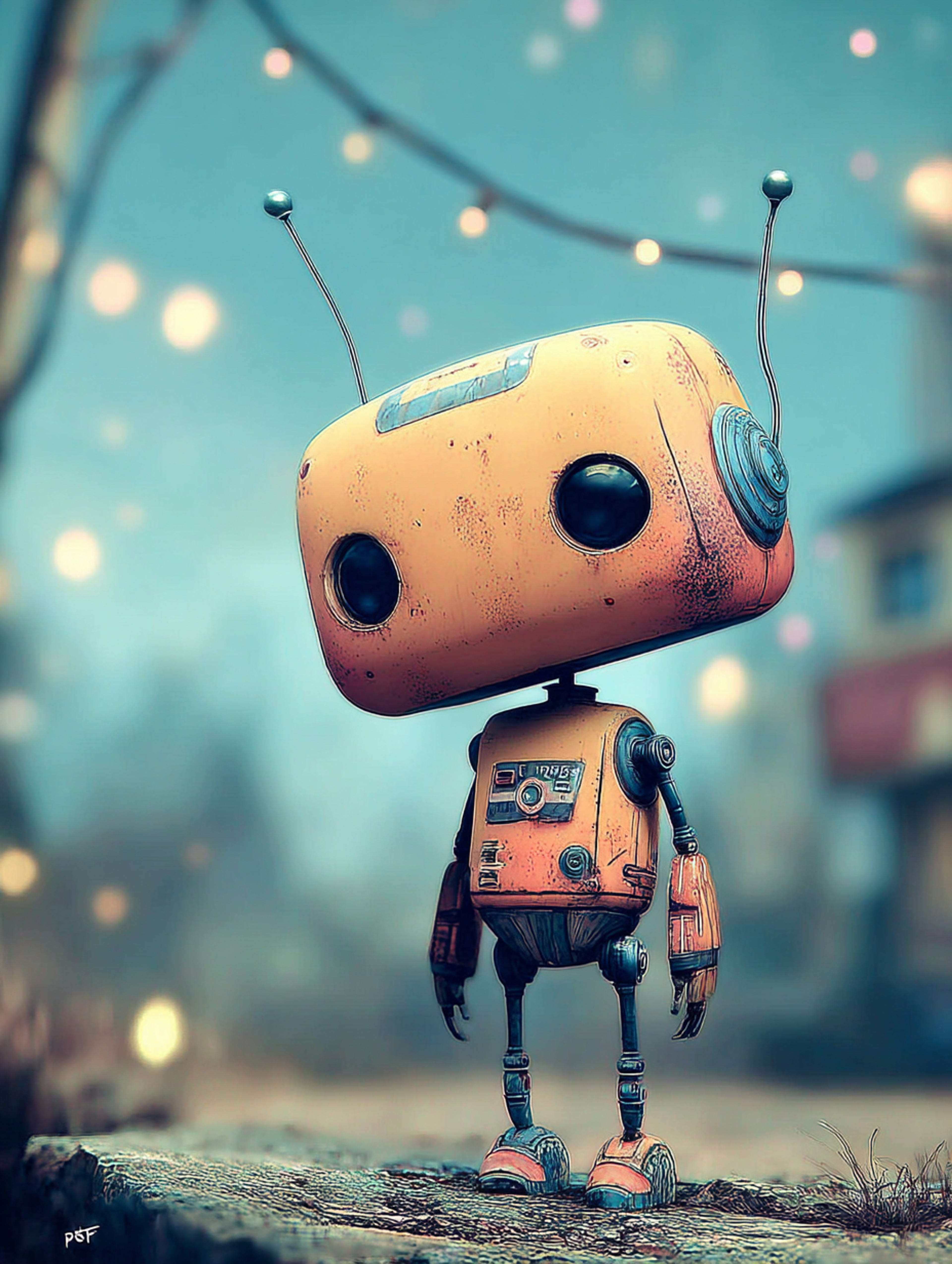 Dreamy 3D Small Friendly Robot Scene