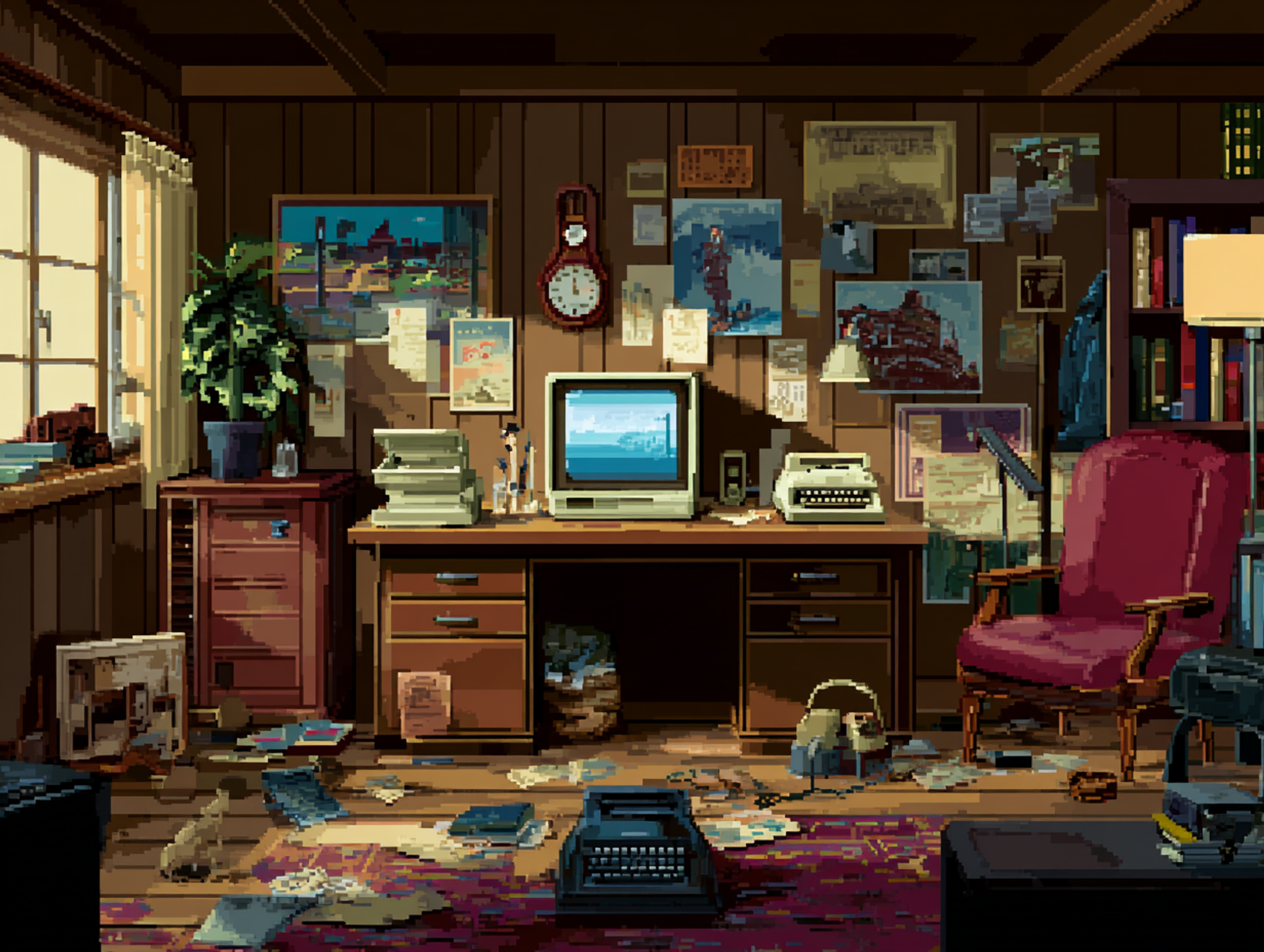 Detective S Office with Clues Landscape Scene
