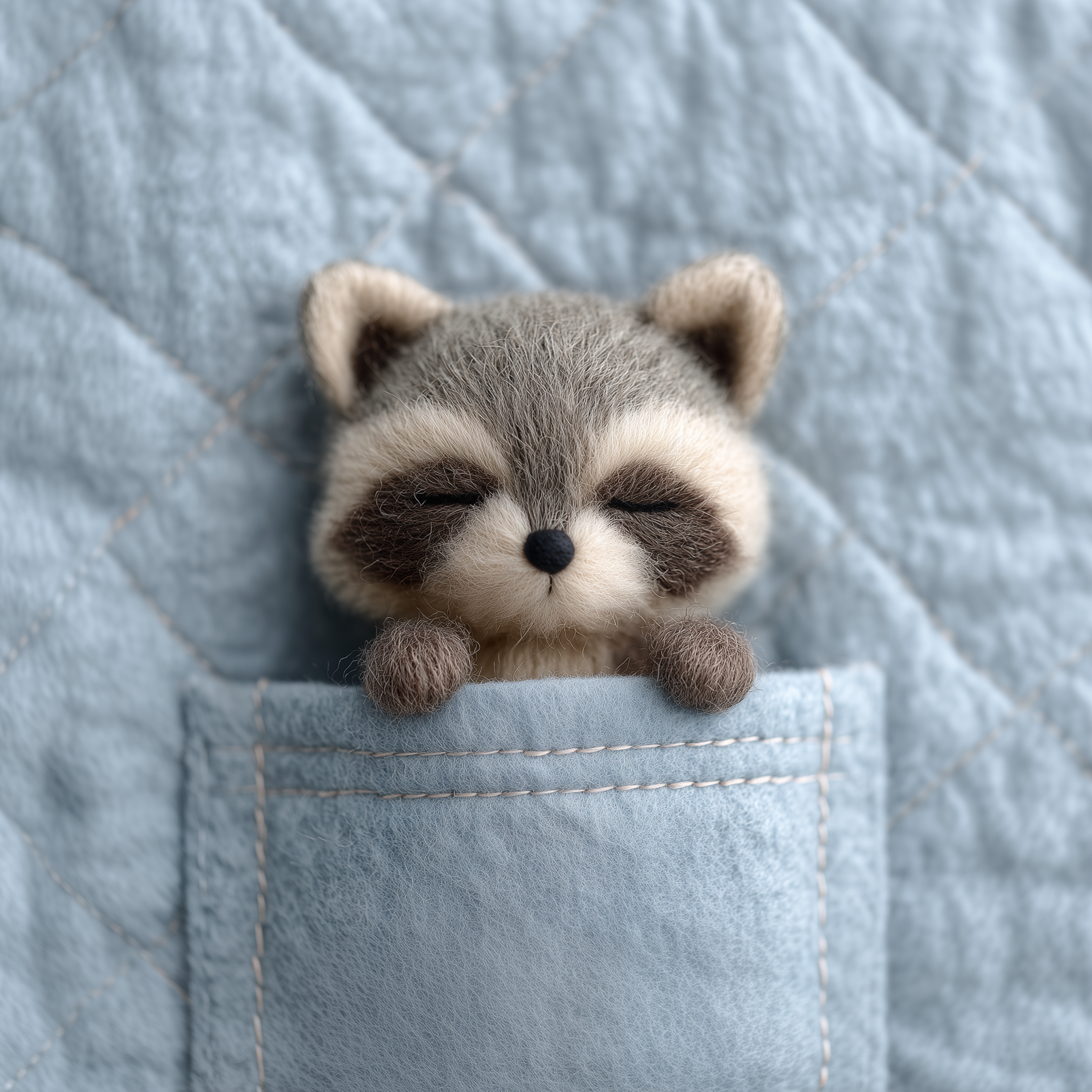 Tiny Sleeping Plush Raccoon Felt Pocket