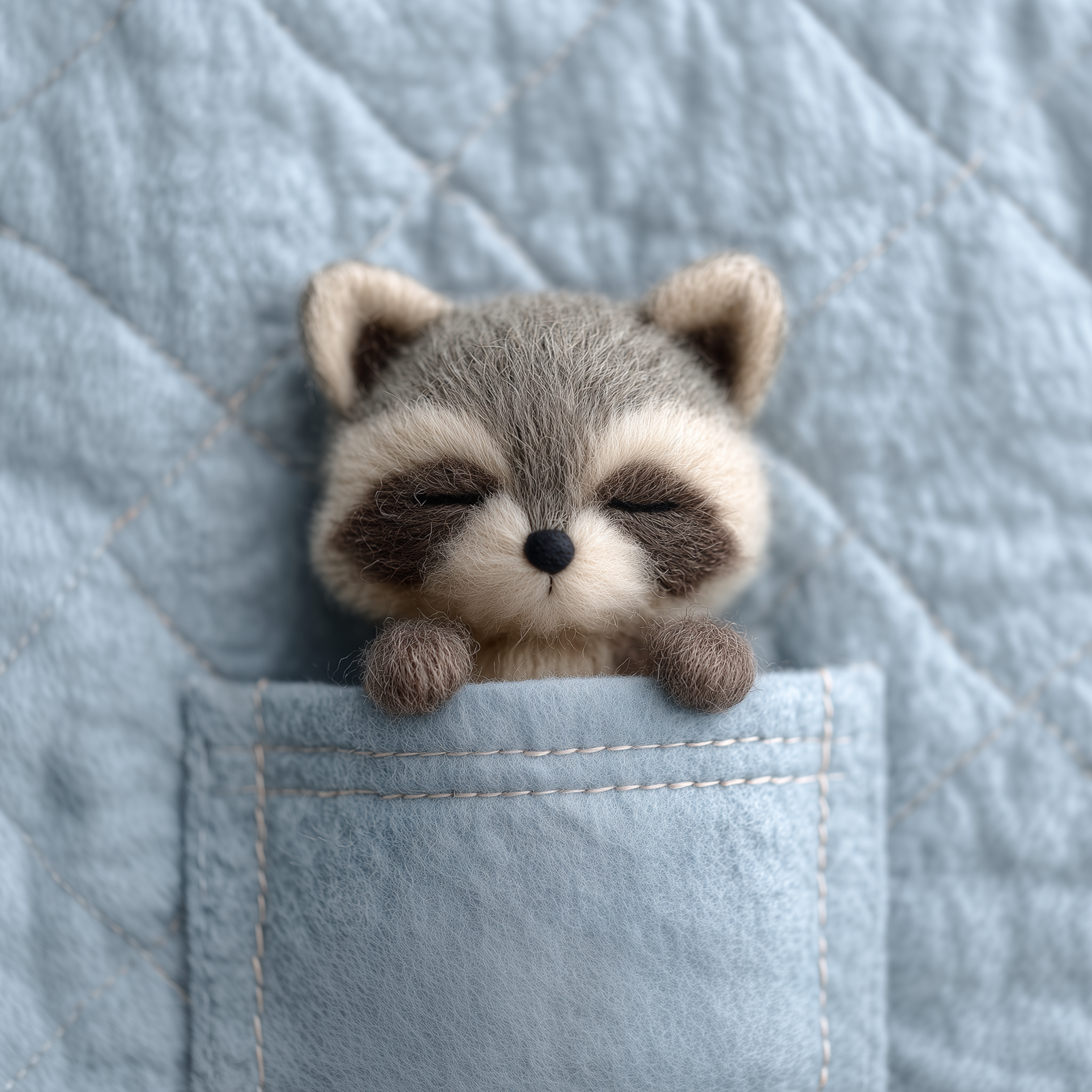 Tiny Sleeping Plush Raccoon Felt Pocket