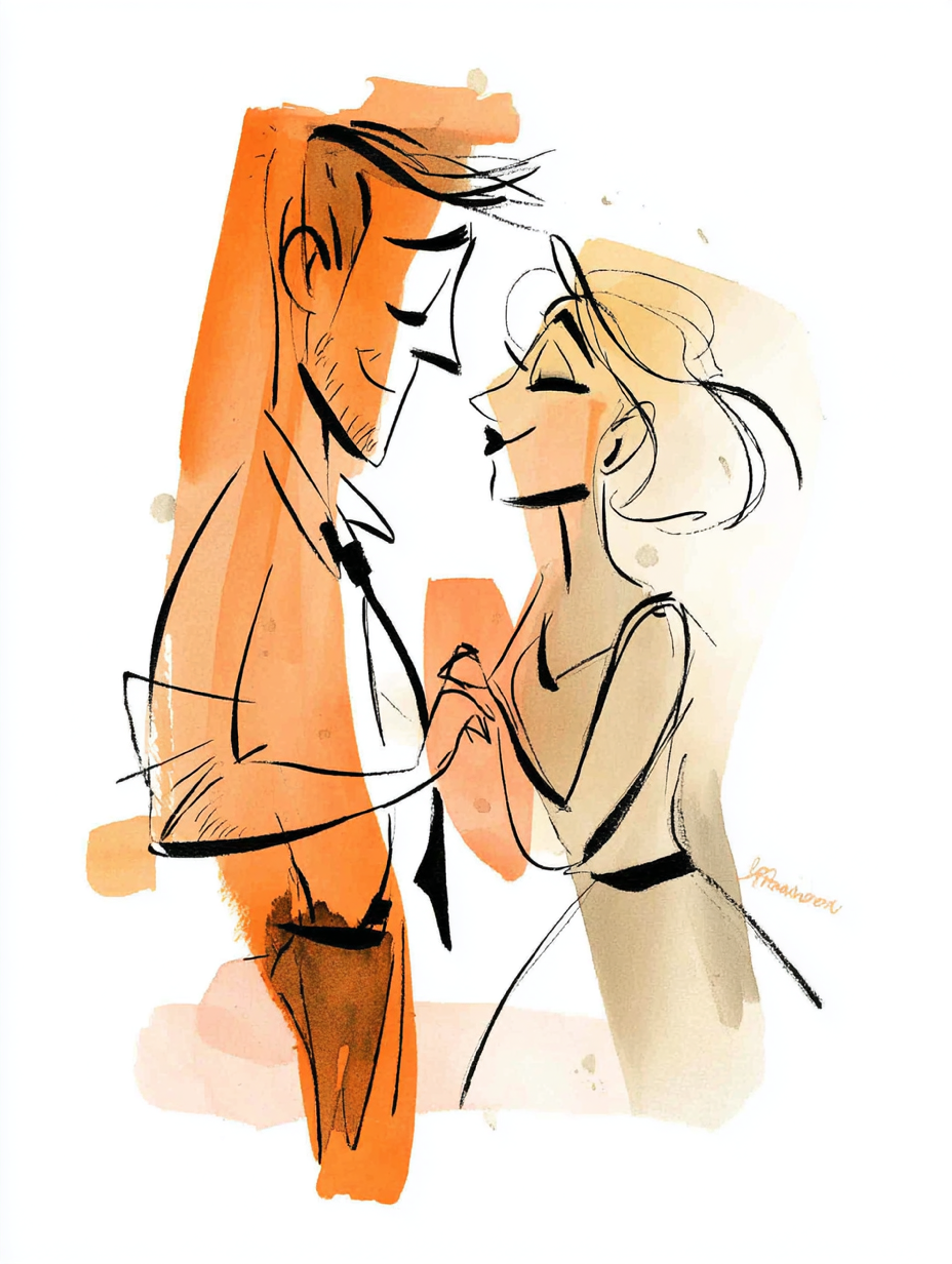 Loose Watercolor Sketch Couple Dancing Illustration