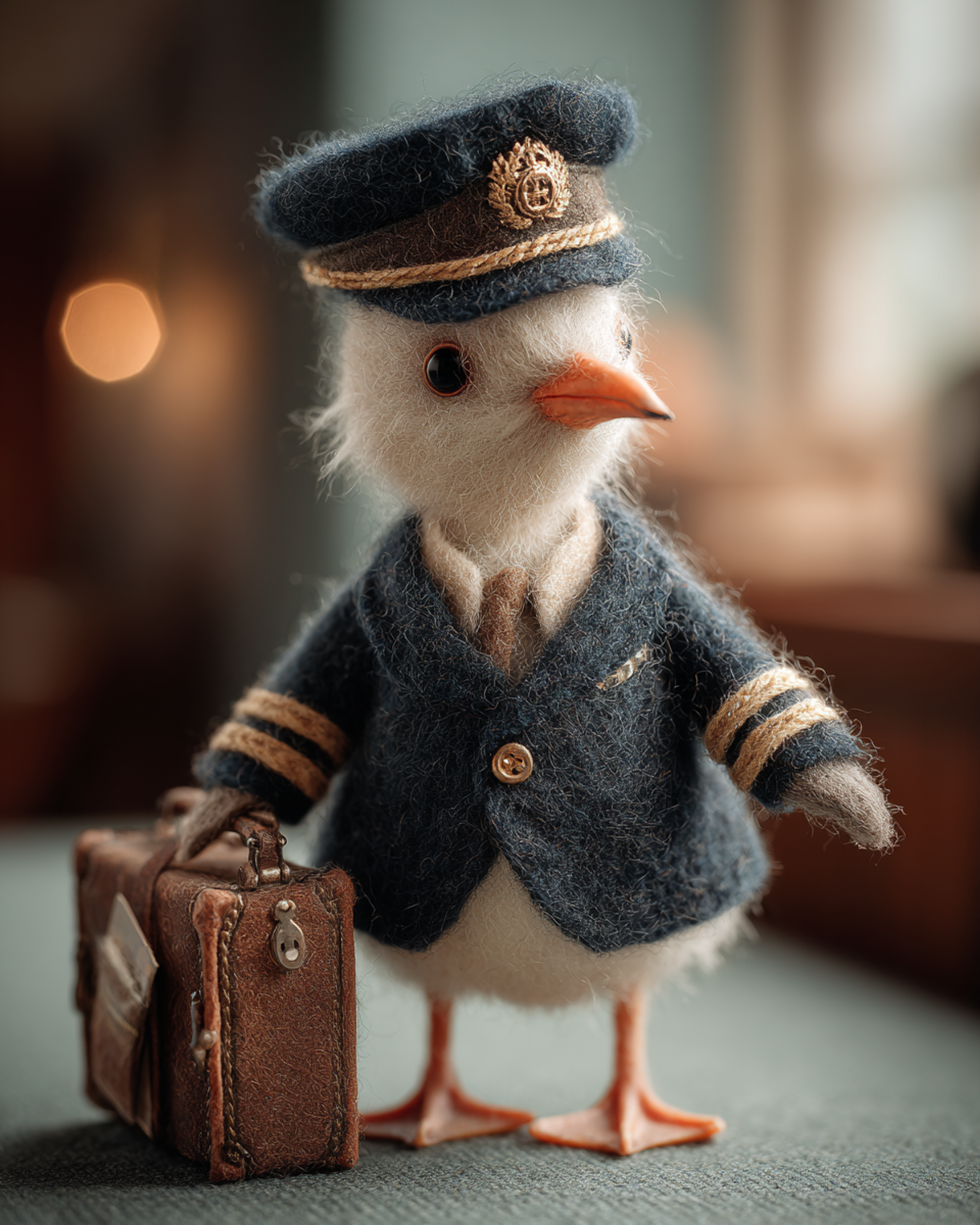 Felted Baby Seagull Plane Pilot Diorama
