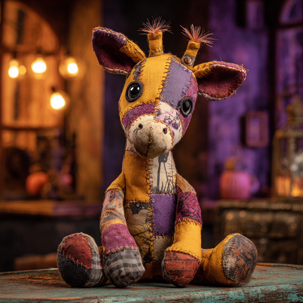 Uncanny Patchwork Plush Giraffe Photo