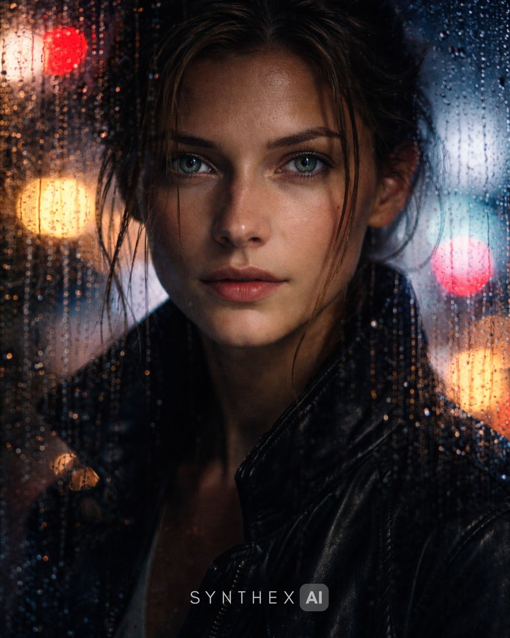 Generate Neon Rain Window Portraits