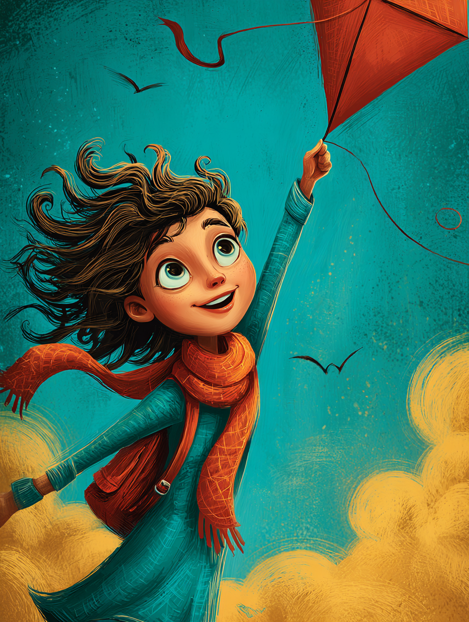 Vibrant Whimsical Flying Kite Illustration