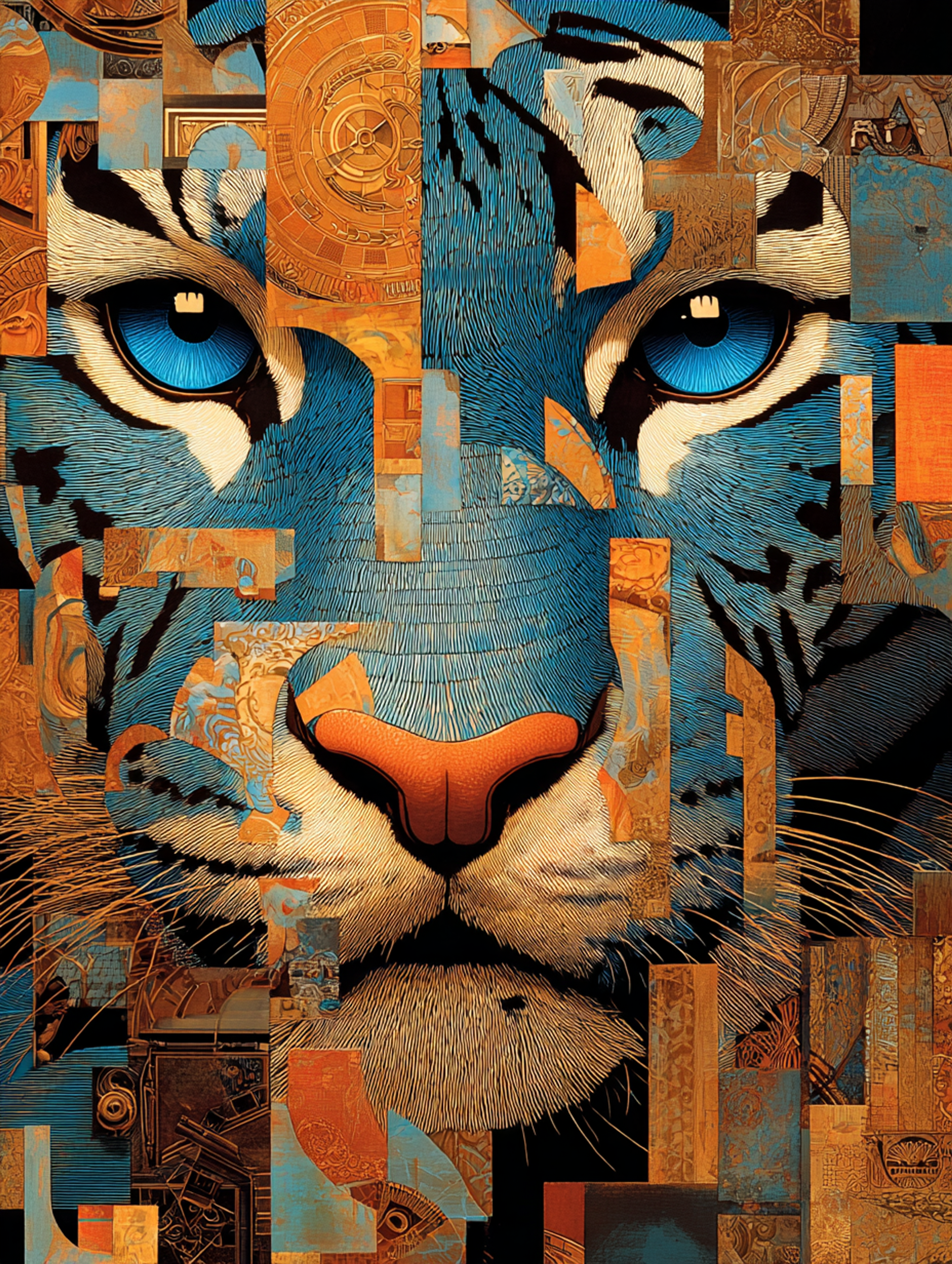 Cubist Collage Tiger's Face Artwork