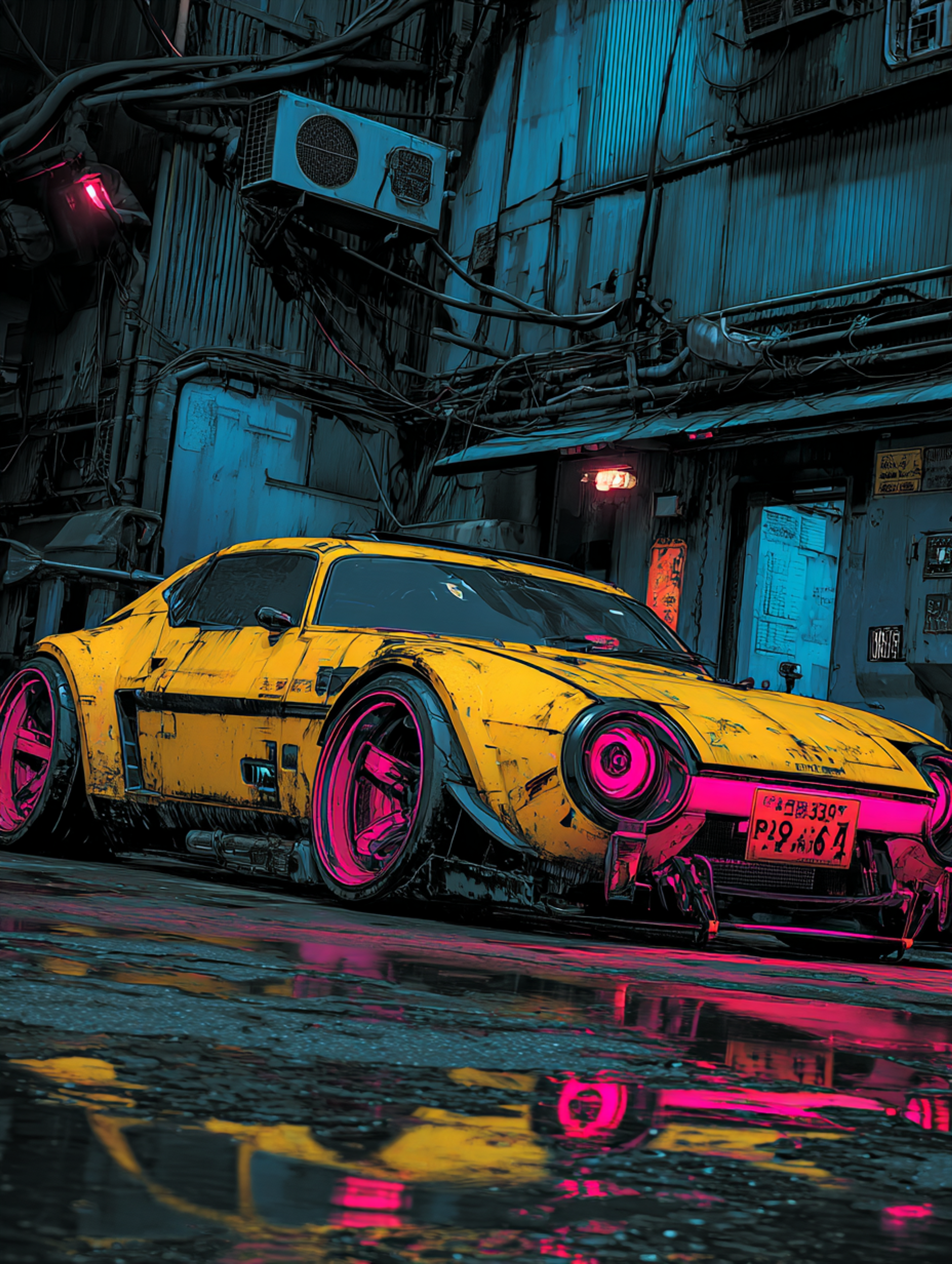 Gritty Cyberpunk Supercar Scene