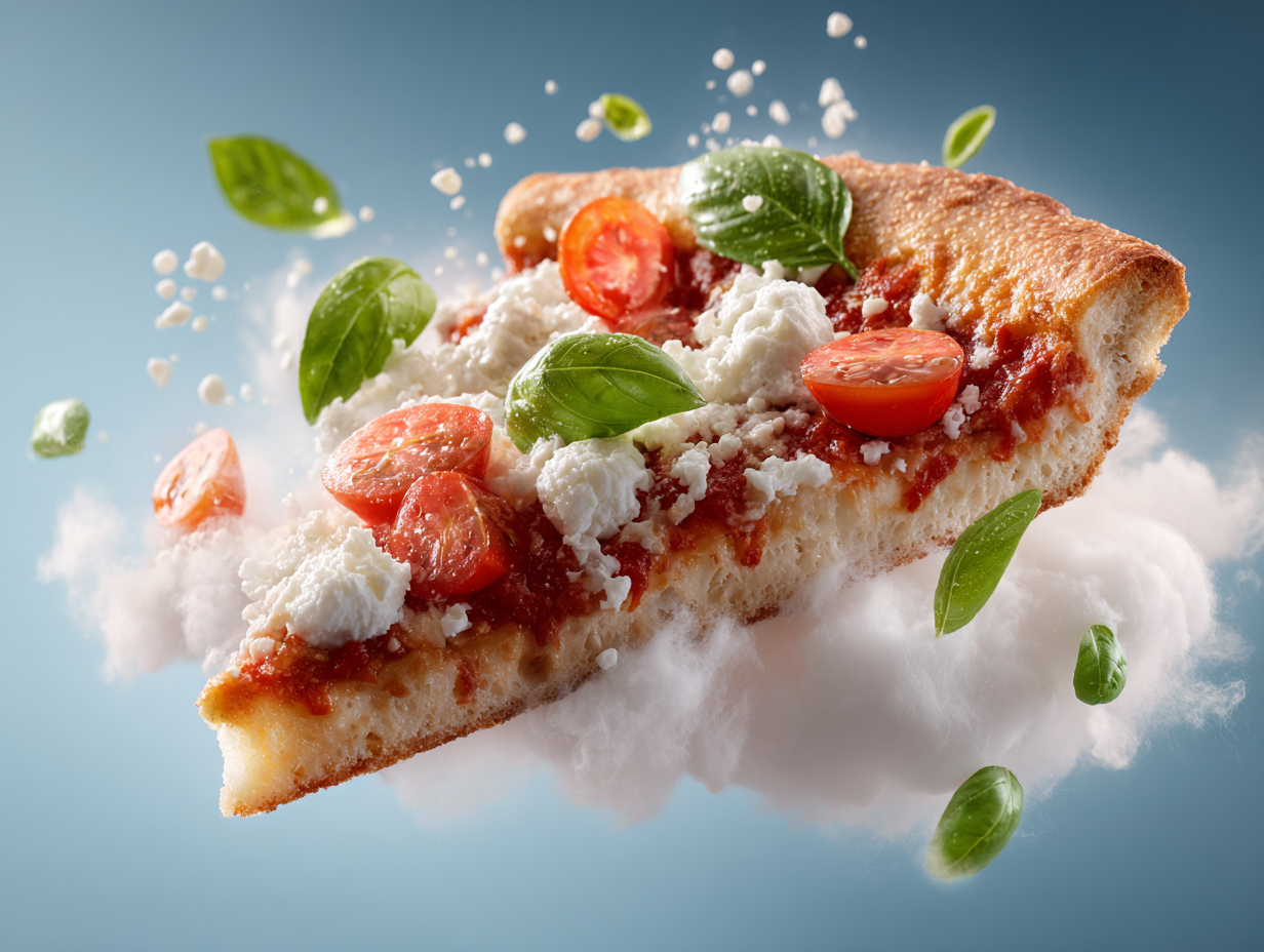 Sophisticated Perfect Slice of Margherita Pizza Advertisement Photo