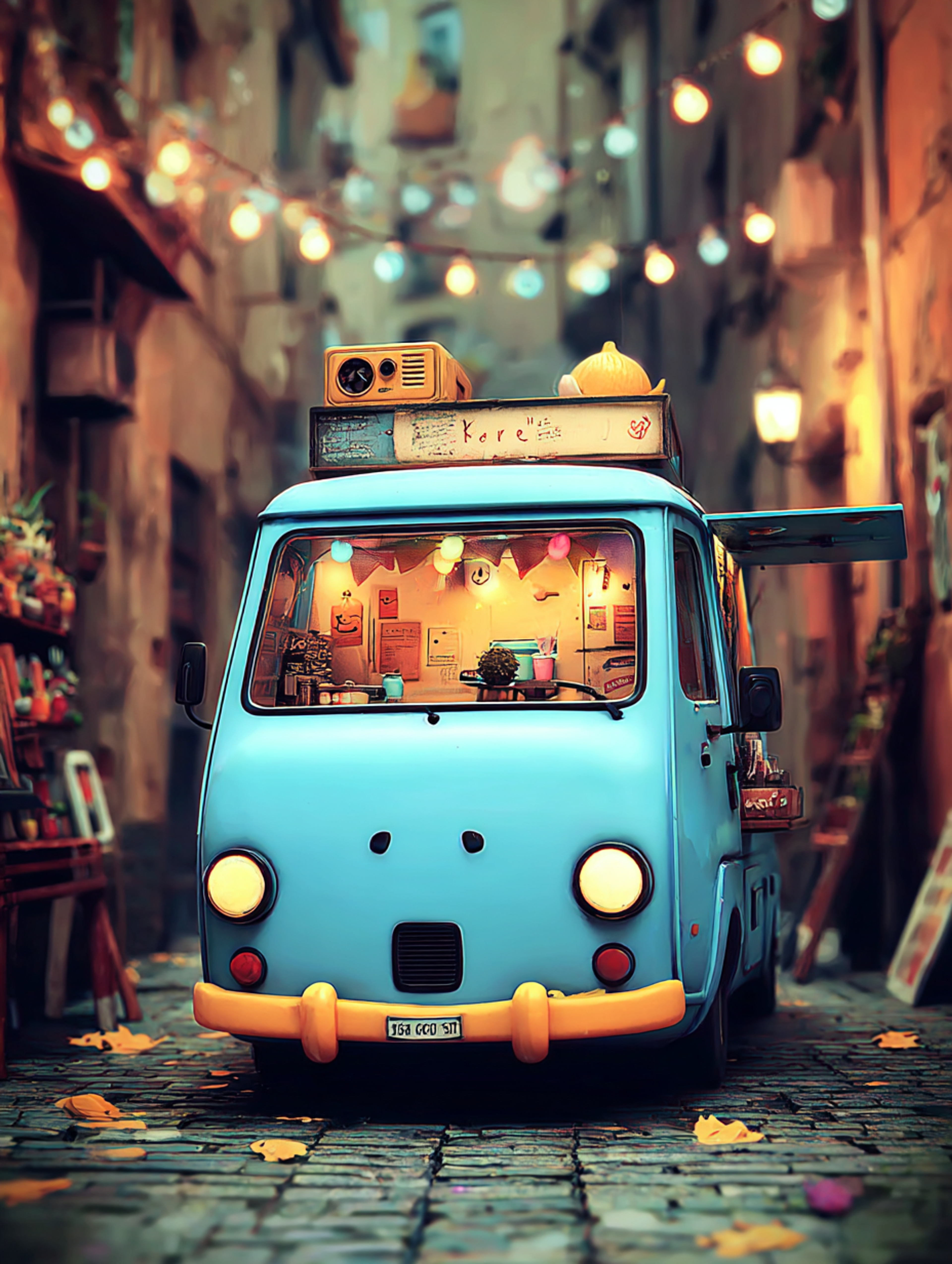 Dreamy 3D Food Truck on a Street Scene