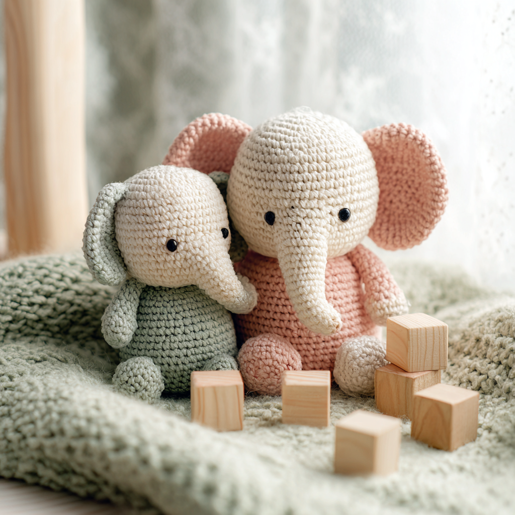 Crocheted Elephant Family Toy Photo