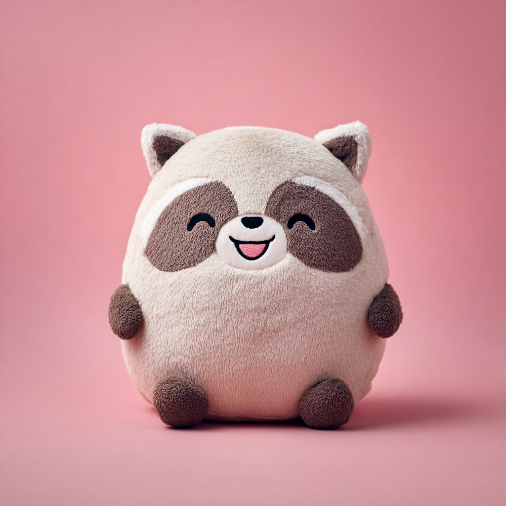Round Kawaii Raccoon Plush Product Photo