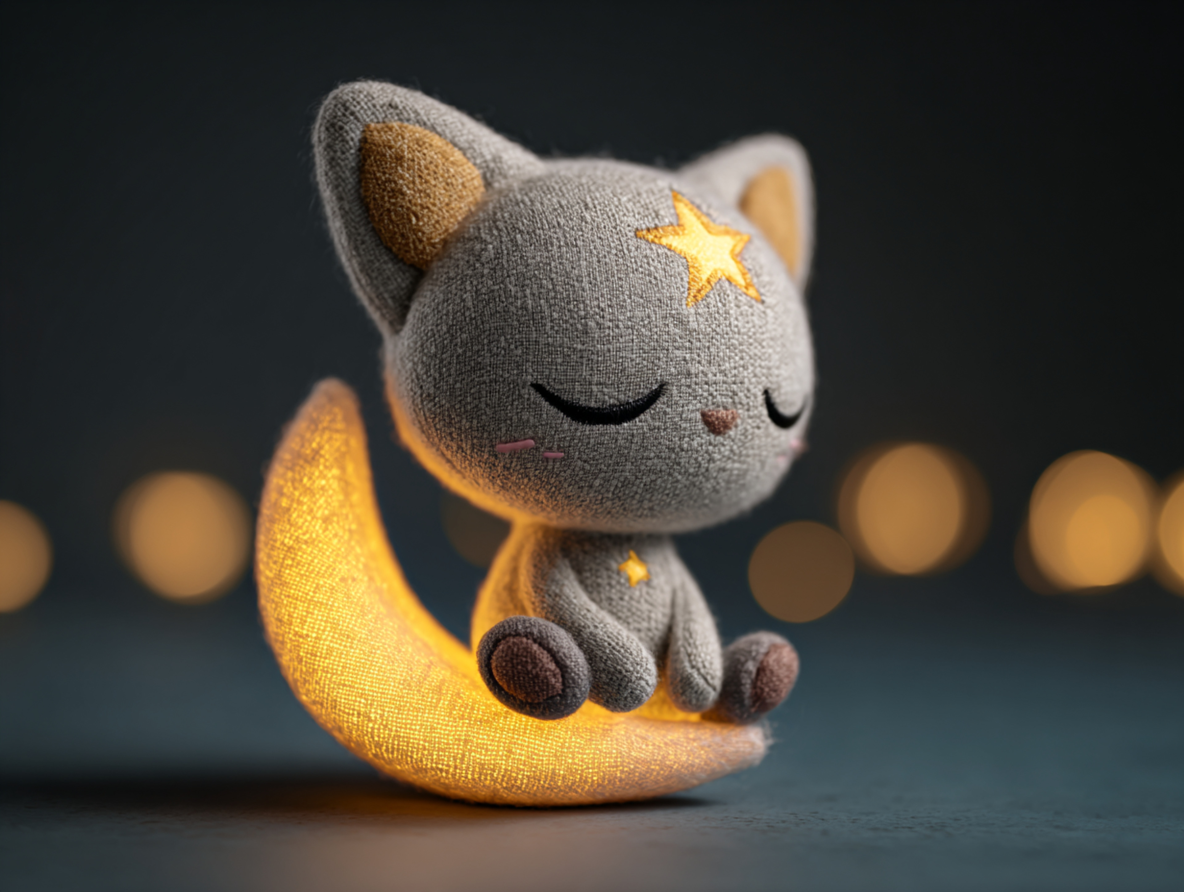 Sleepy Chibi Kitten Crescent Moon Plush