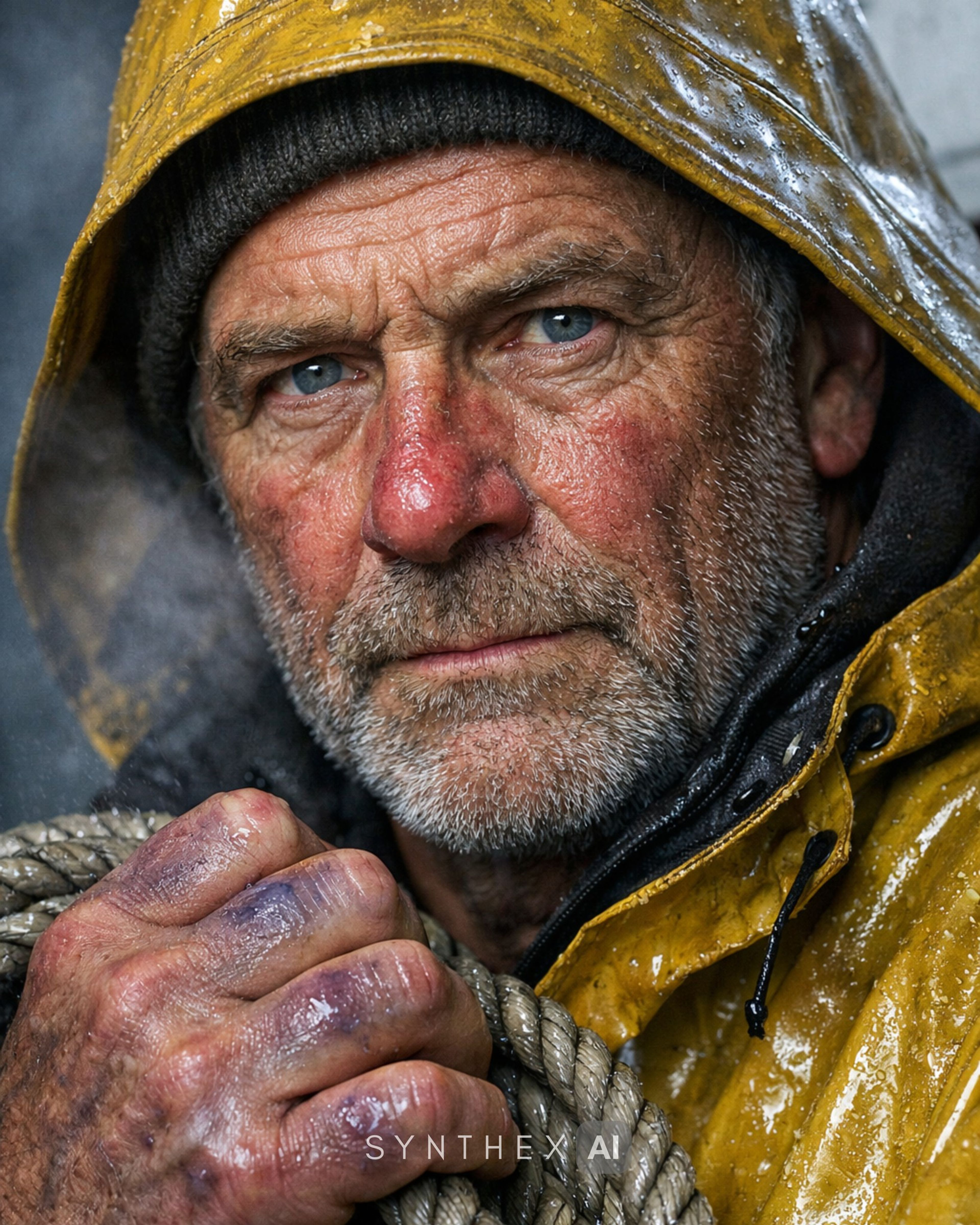 Generate Arctic Fisherman Close Up Portraits